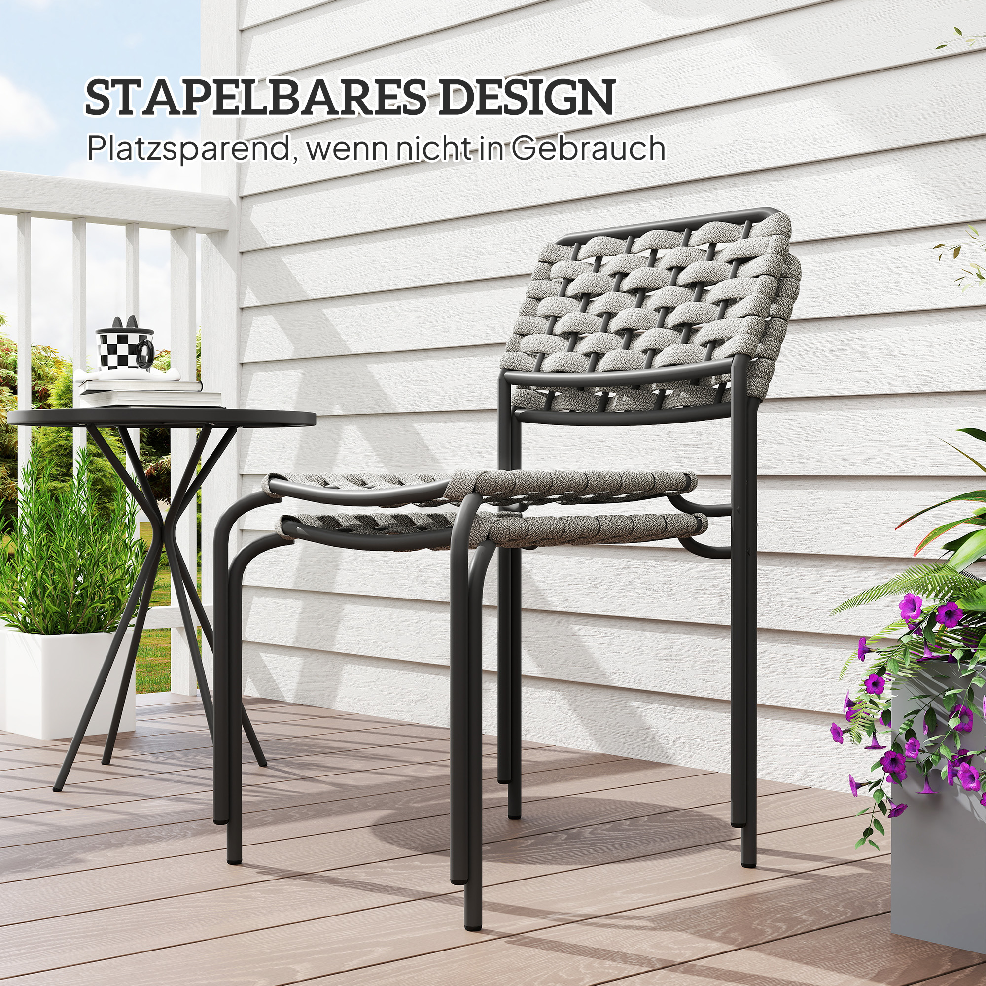 Polyrattan Gartenmöbel Set, Outdoor Lounge Balkonmöbel für 2 Personen, 3-teilig 2 Stühle, Tisch Grau