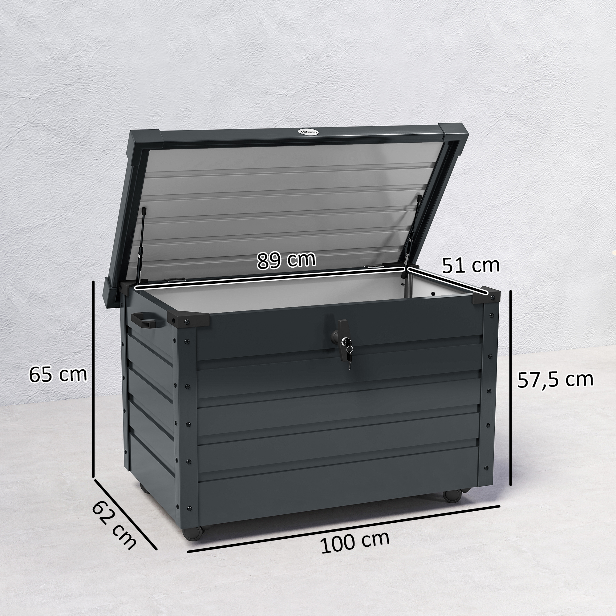 Outdoor Aufbewahrungsbox Gartenbox Kissenbox, wetterbeständig, 4 Rollen, 100 cm x 62 cm x 65 cm, Dunkelgrau