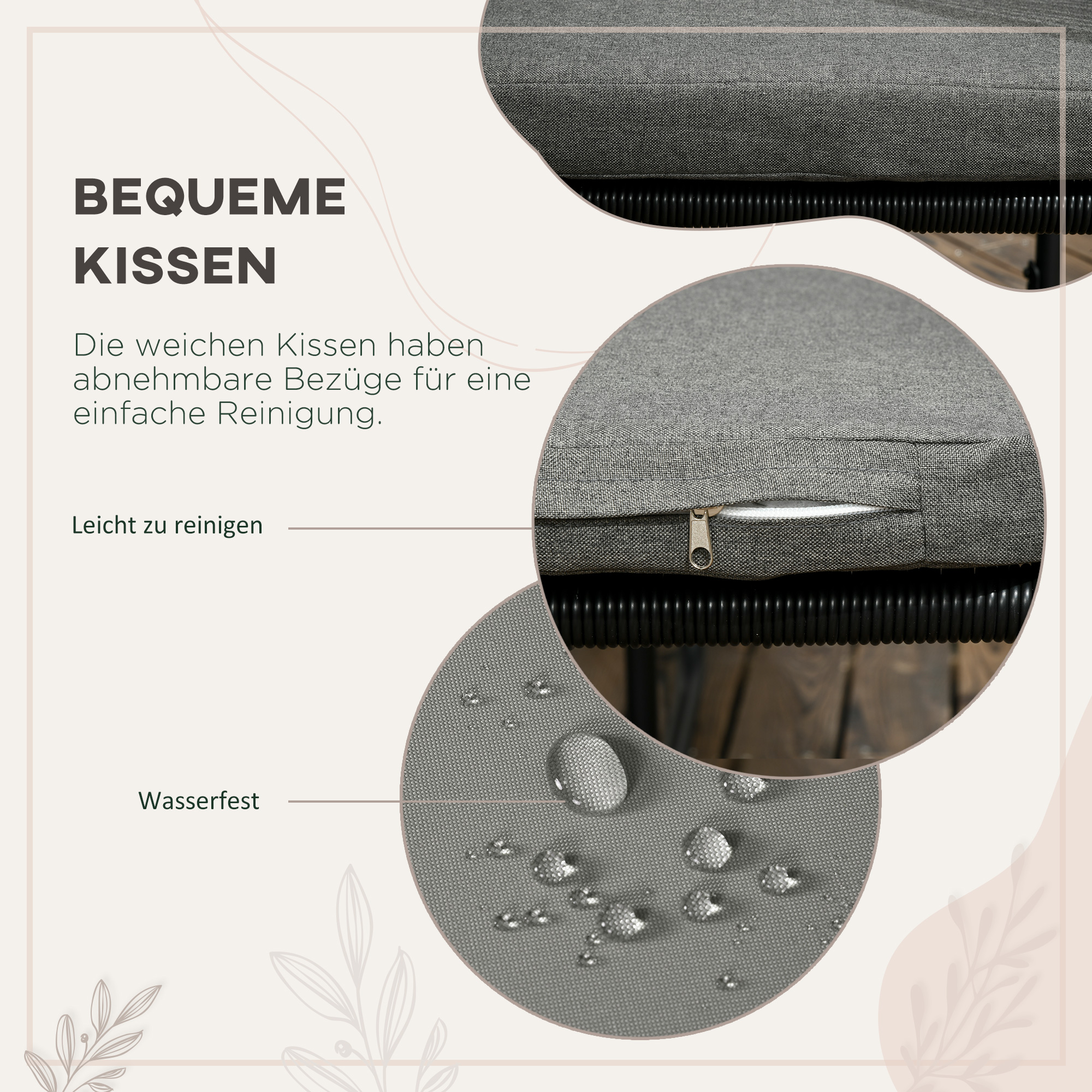 Outdoor Essgruppe, Gartengarnitur, 5-teilig, Polyrattan, Sitzkissen, wetterfest, Schwarz/Grau