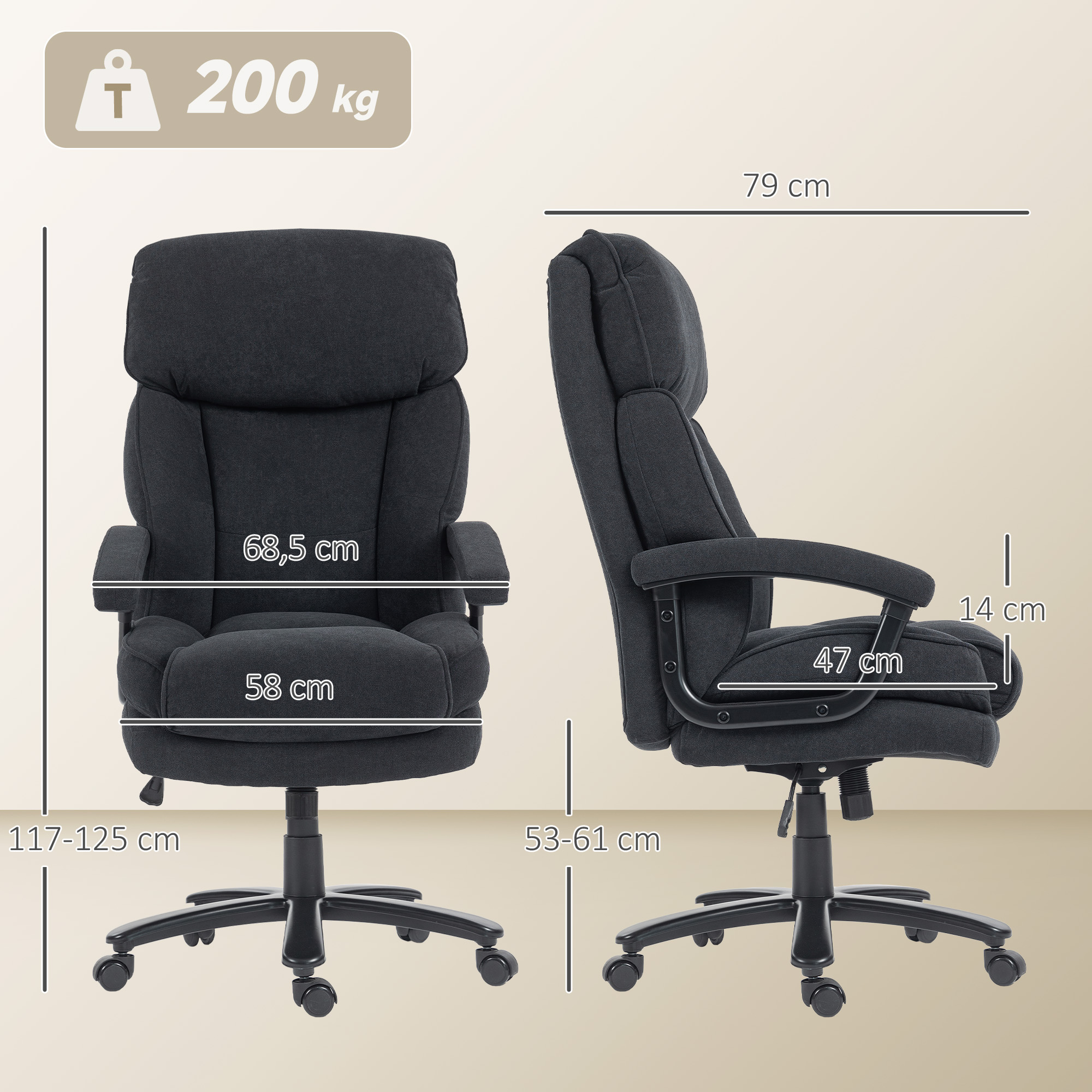 Chefsessel Ergonomisch Bürostuhl bis 200 kg mit Samtoptik, Hoher Rückenlehne, für Büro und Homeoffice Schwarz