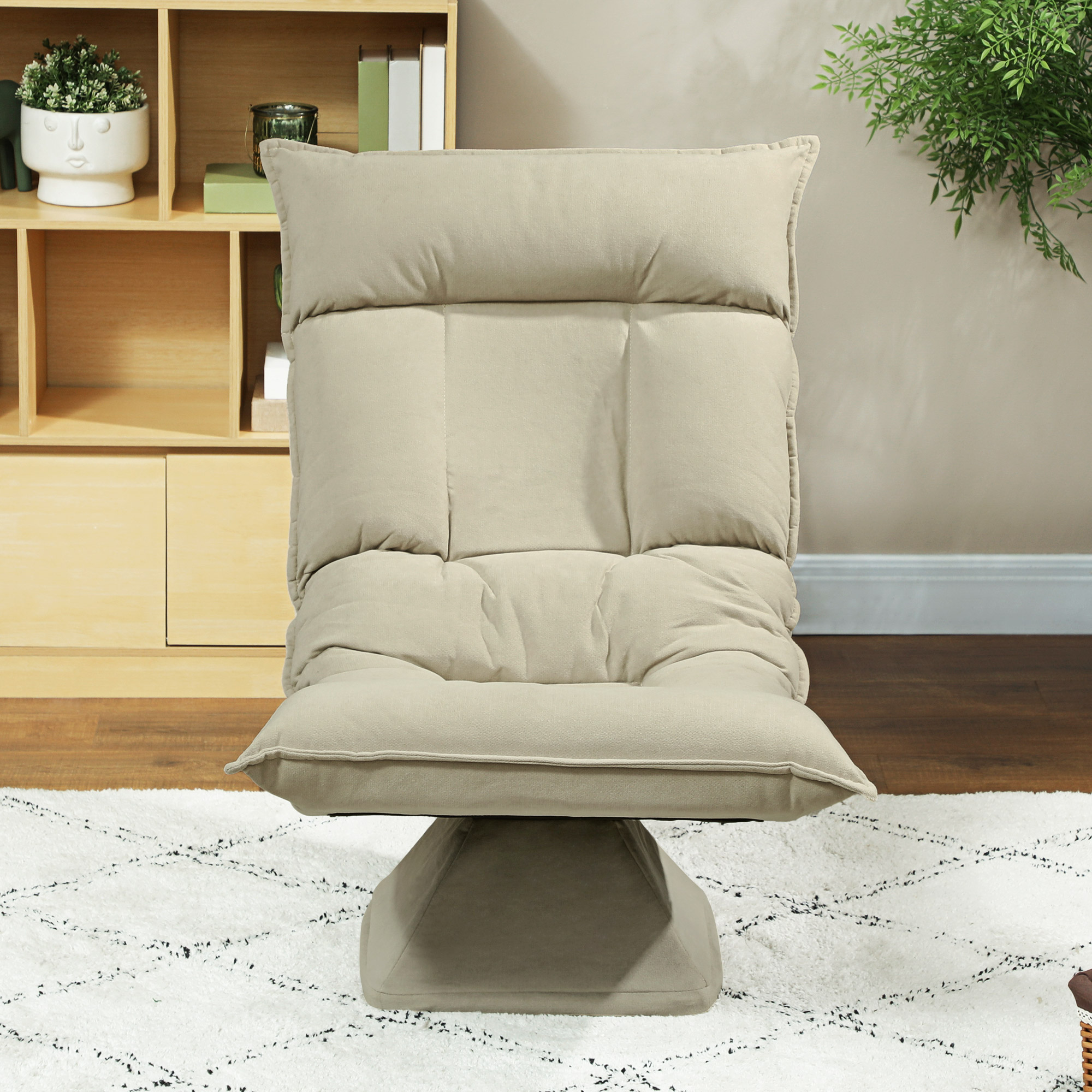 Bodensessel mit 5-fach verstellbarer Rückenlehne, drehbar, moderner Polsterstuhl, Beige