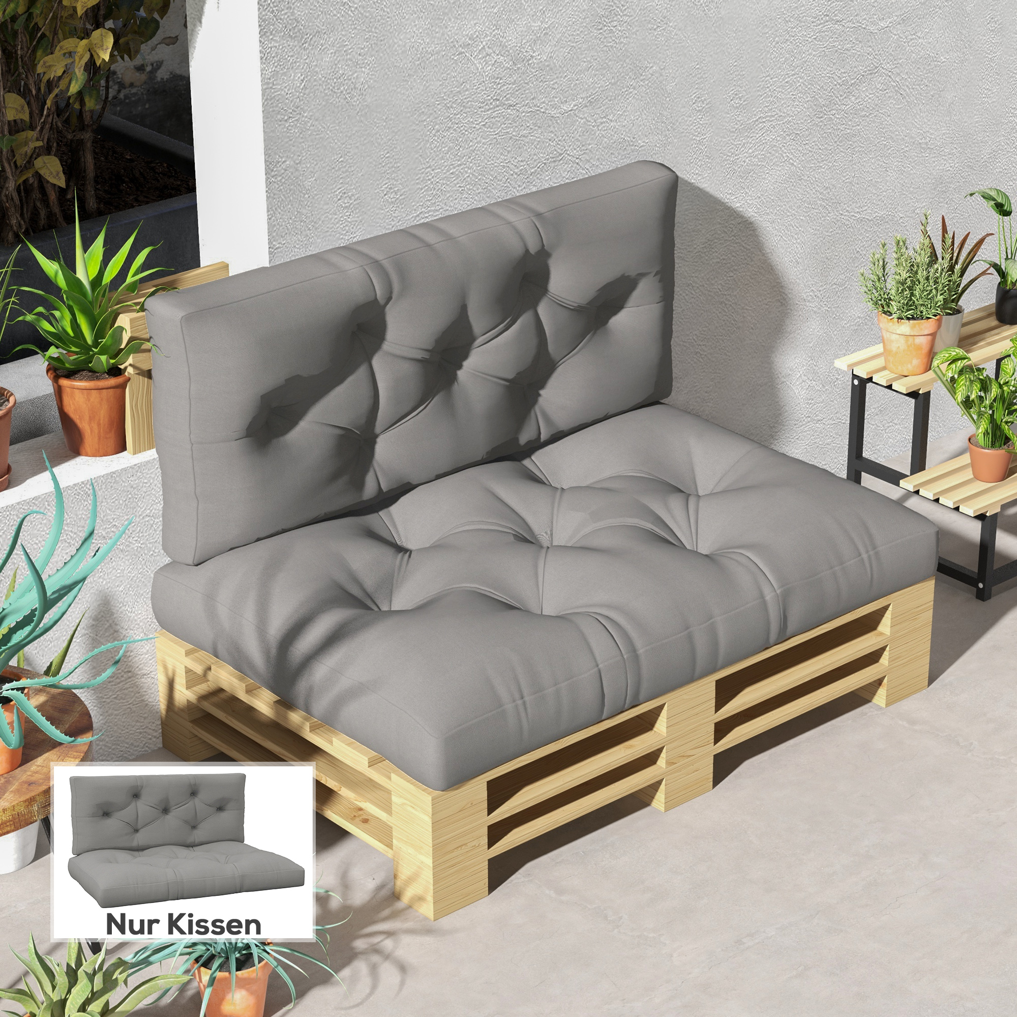 Sitzpolster Sitzkissen Polsterauflage, mit Knopfheftung, 120 x 80 x 12 cm, Grau