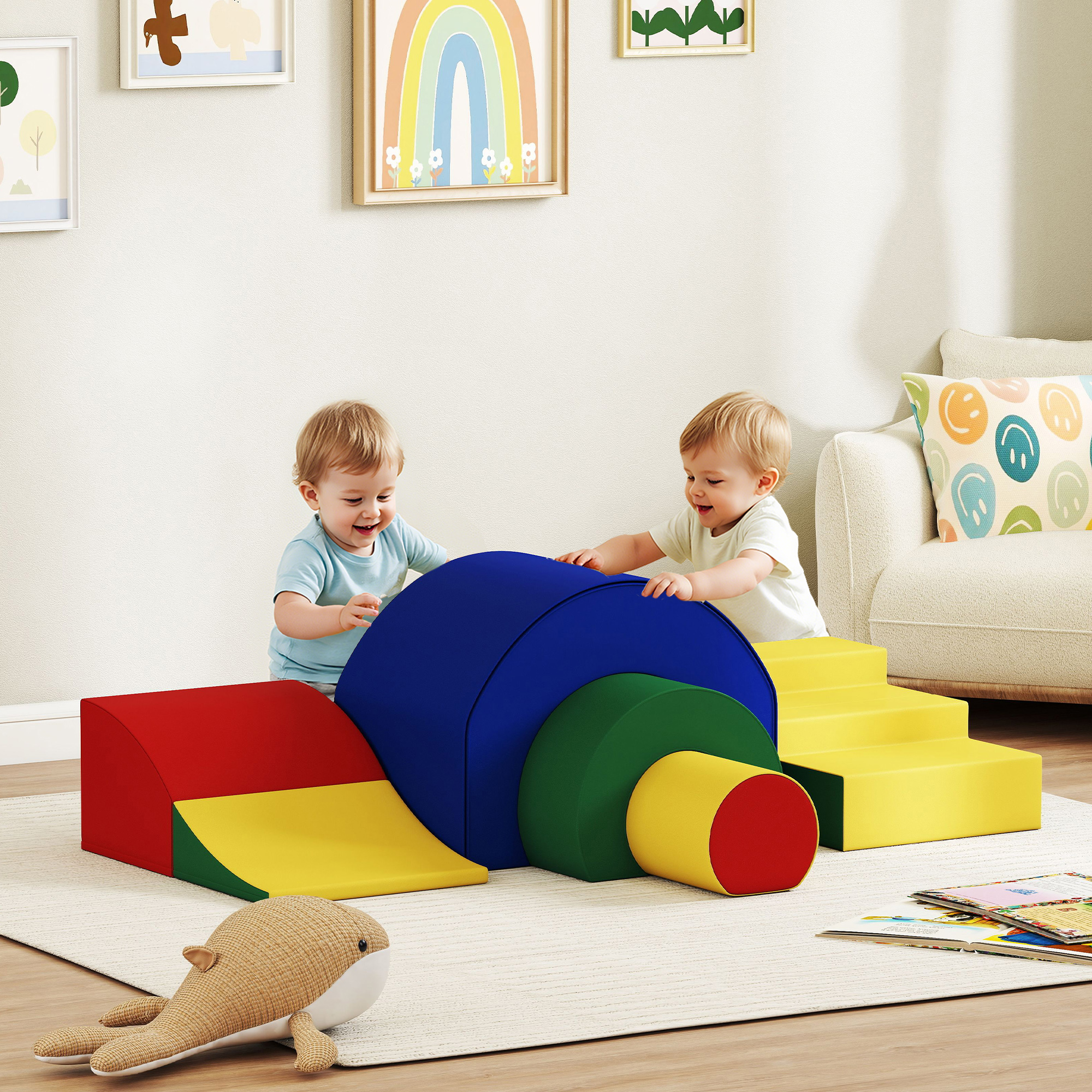 5-teiliges Softbaustein-Set für Babys & Kleinkinder, Schaumstoff, Kunstleder, 5 kreative Formen, Indoor-Set zum Klettern, Krabbeln, Spielen, Bunt