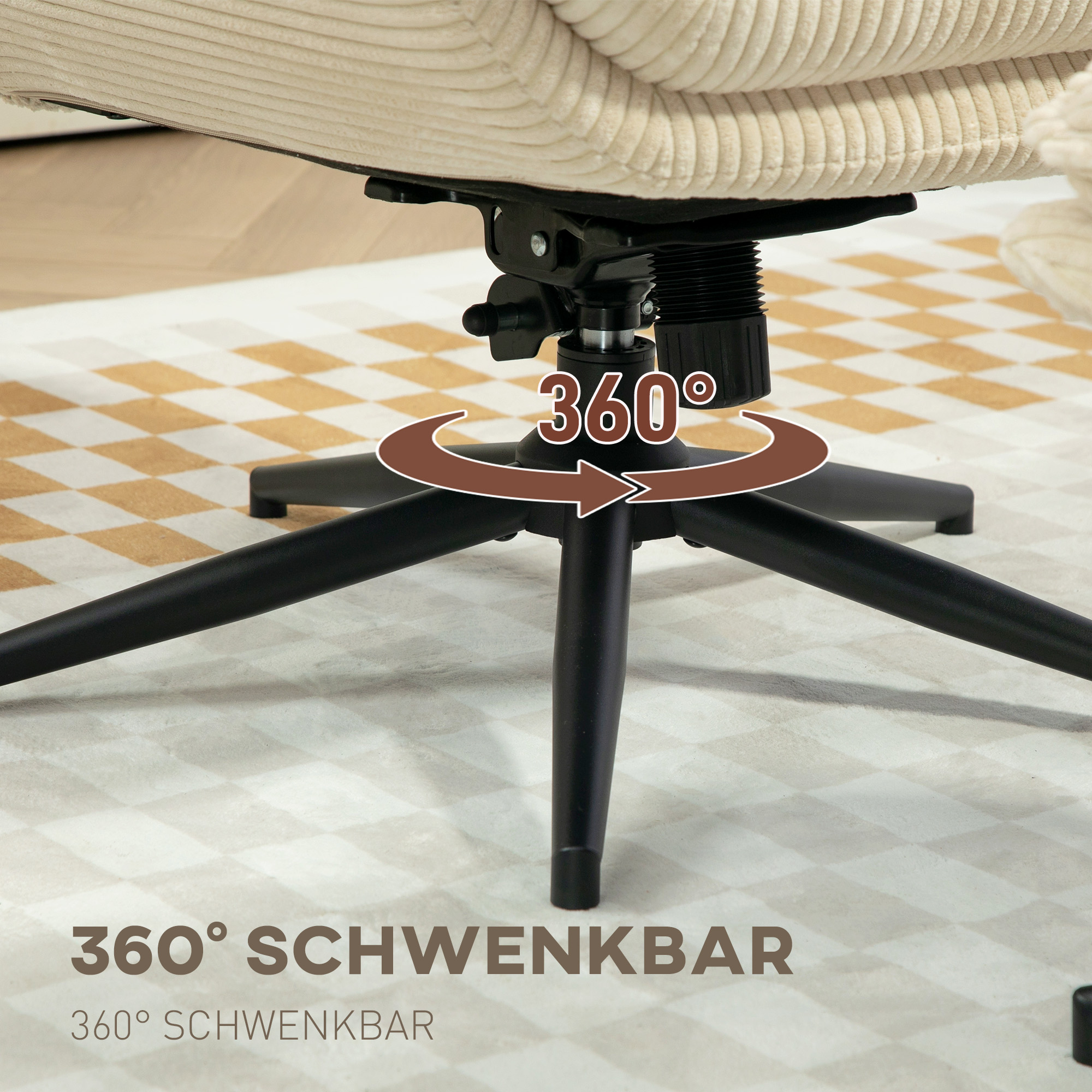 Drehbarer Polstersessel mit Fußhocker, Moderner Recliner-Sessel für Wohnzimmer, Schlafzimmer, Homeoffice, Beige