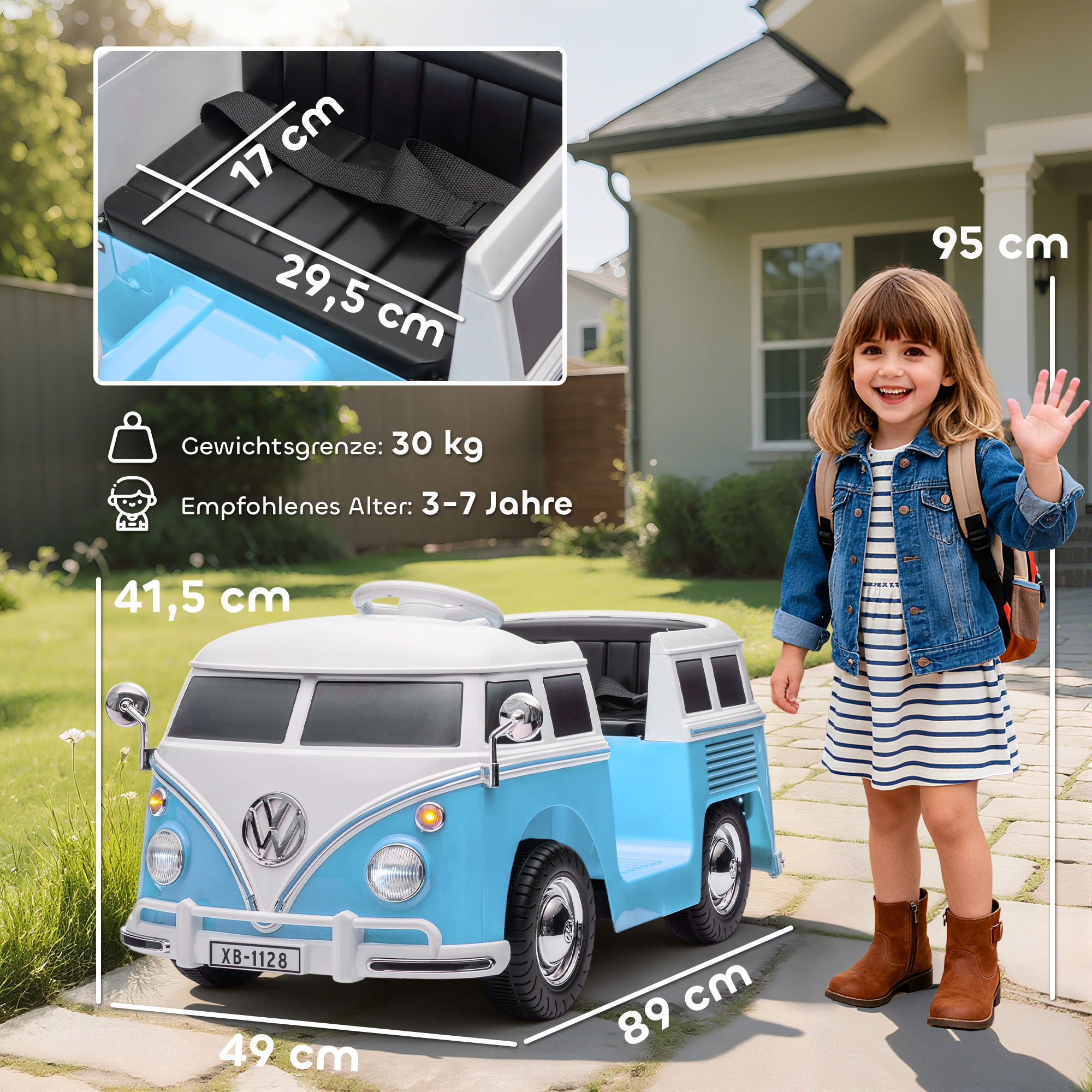 Kinder Elektroauto, 12V Kinderfahrzeug mit MP3, Doppelmotor, Elektrofahrzeug mit Hupe, Sanftanlauf, 89x49x41,5 cm, Blau