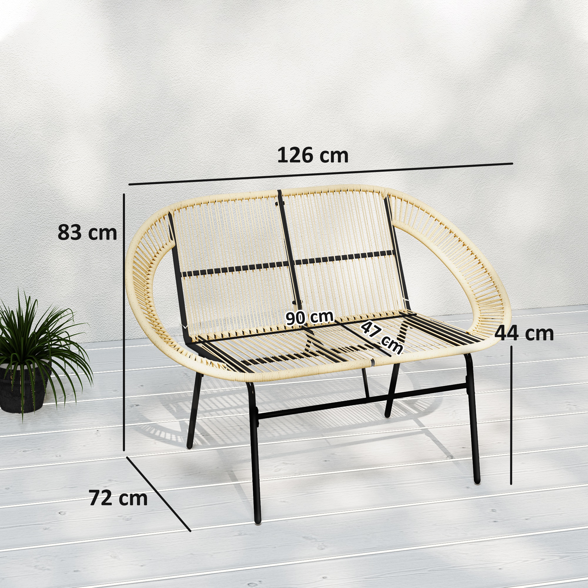 2-Sitzer Gartenbank Polyrattan, wetterfest Sitzbank im Rattanflecht-Design, UV-Beständig 260kg belast Khaki