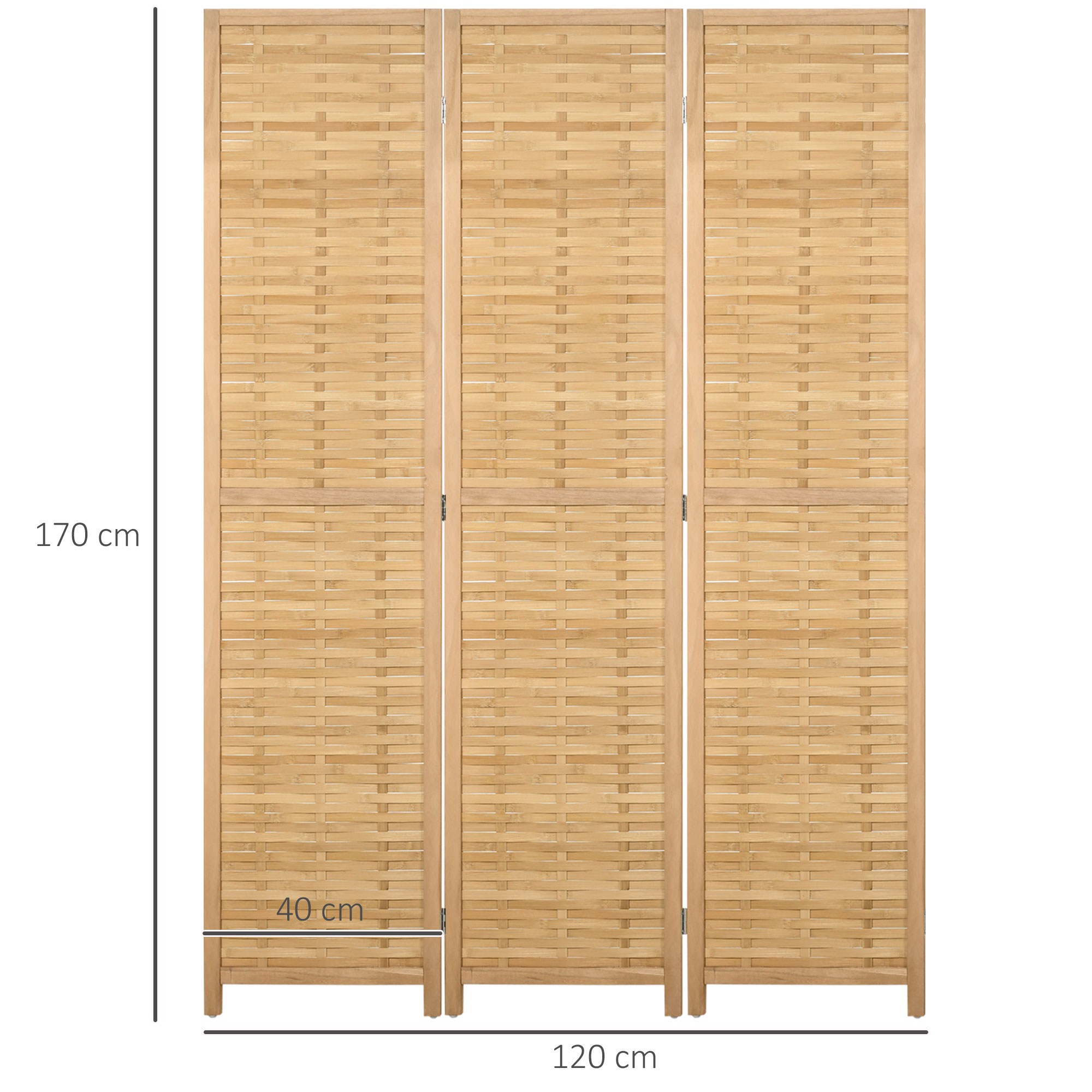 Raumteiler Klappbare Trennwand Sichtschutz, Bambus, 3-teilig, 120 cm x 170 cm x 1,8 cm, Natur