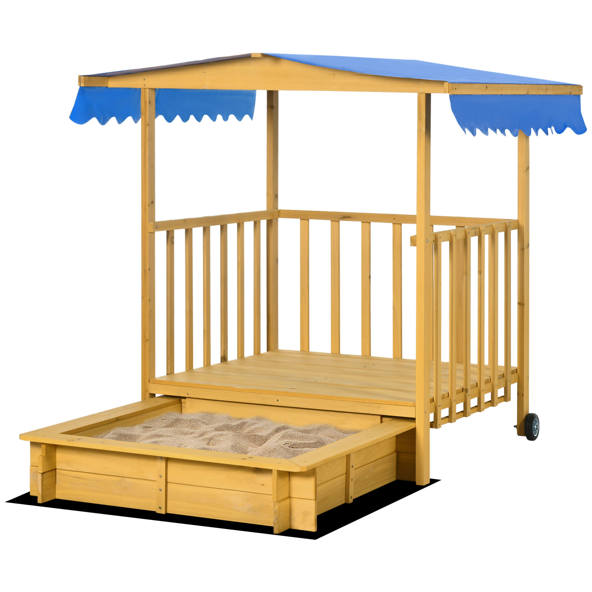 Sandkasten Sandkasten mit Spielhaus Sandkasten mit Dach, 133 x 129 x 137, 5 cm, Natur + Blau