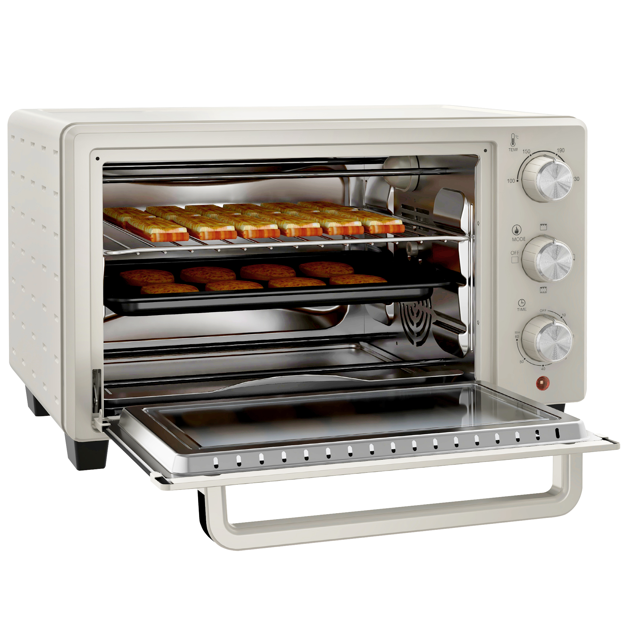 Minibackofen, Backofen kleine 21 L Toasterofen mit 1 Drahtgestell und 1 Backblech, 3 Kochmodi, 100 °C-230 °C, Edelstahl, Glas, Cremeweiß