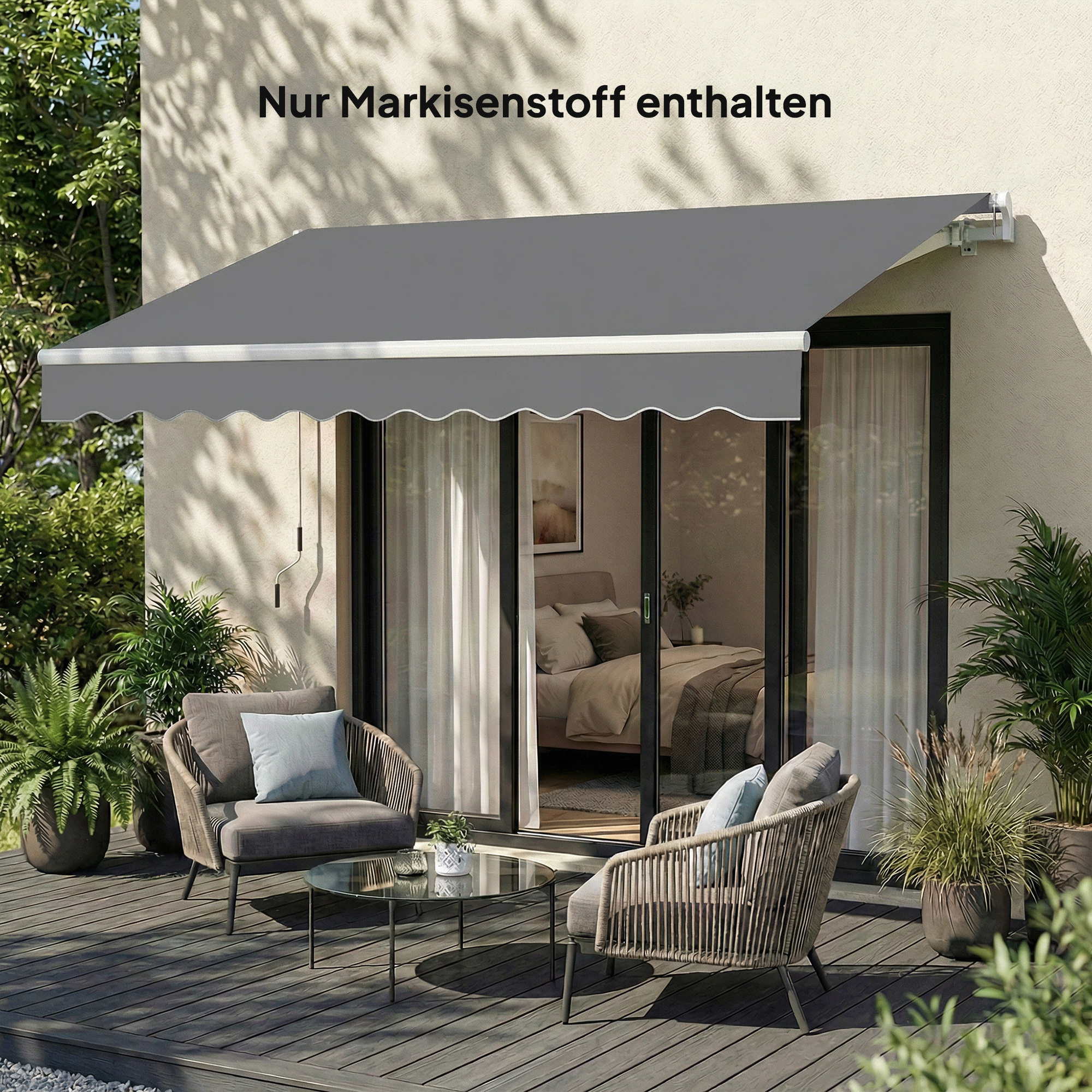 Ersatzstoff für Markise - Sonnenschutzdach UPF 50+ für 3,5 x 2,5 m Rahmen, Dunkelgrau