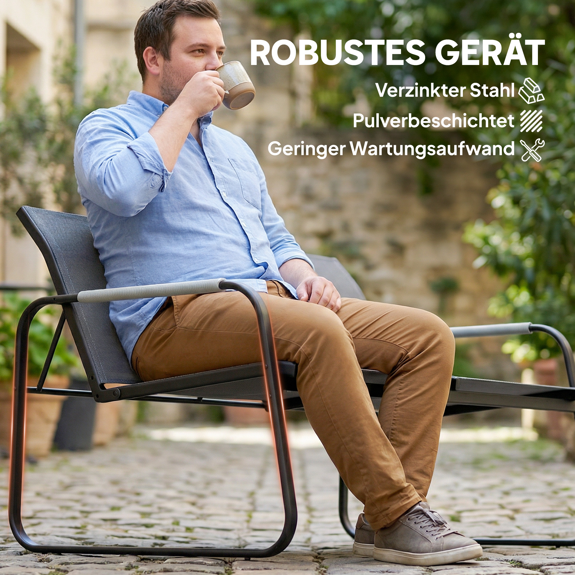 Gartenmöbel Set Sitzgruppe für 4 Personen Atmungsaktiv Gartenlounge mit 2er Sofa 2 Sessel Seilflecht Rund Tisch Fußpads