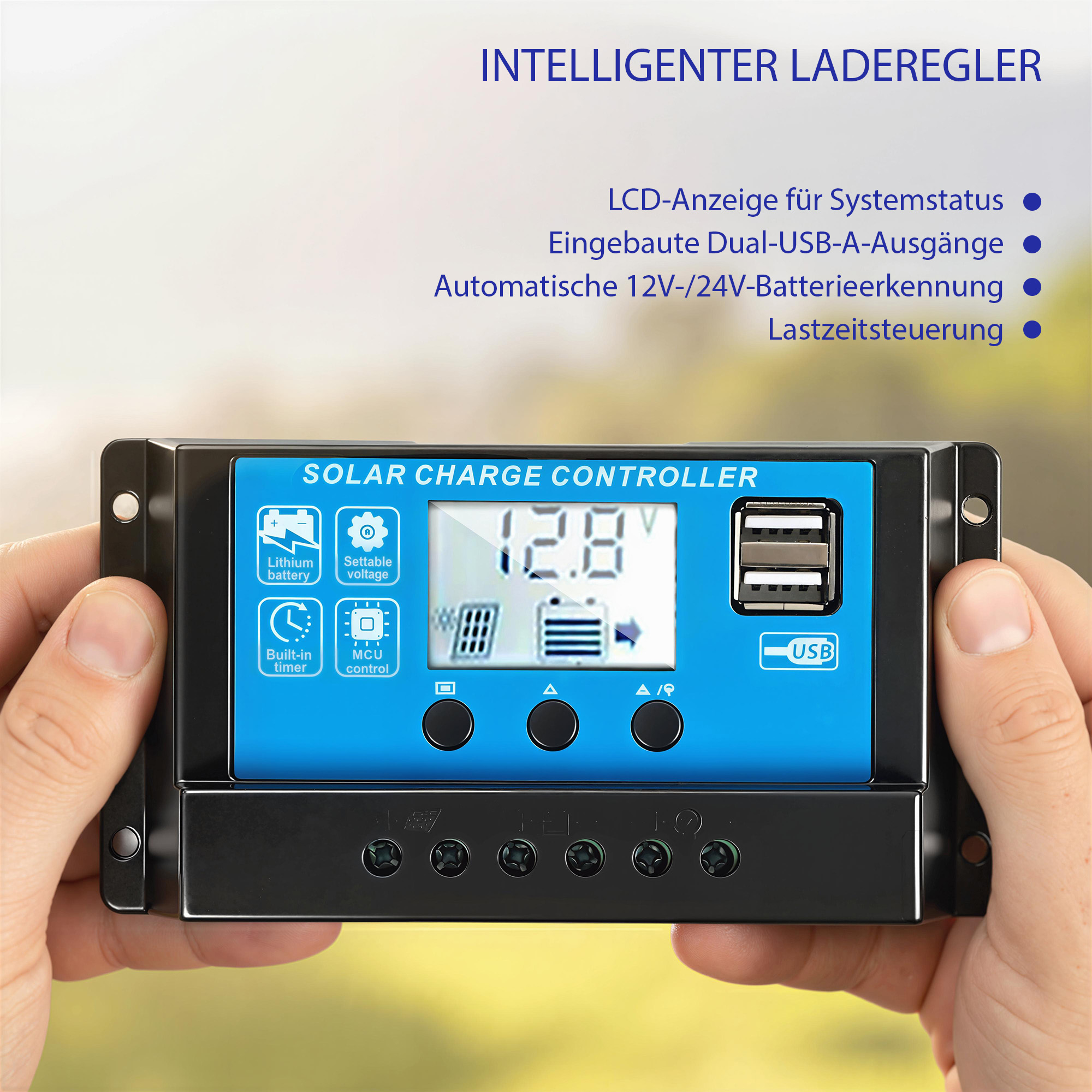Solarpanel 100W 18V Tragbares Outdoor Solarladegerät mit  2 USB, LCD-Anzeige IP67 Wasserdicht