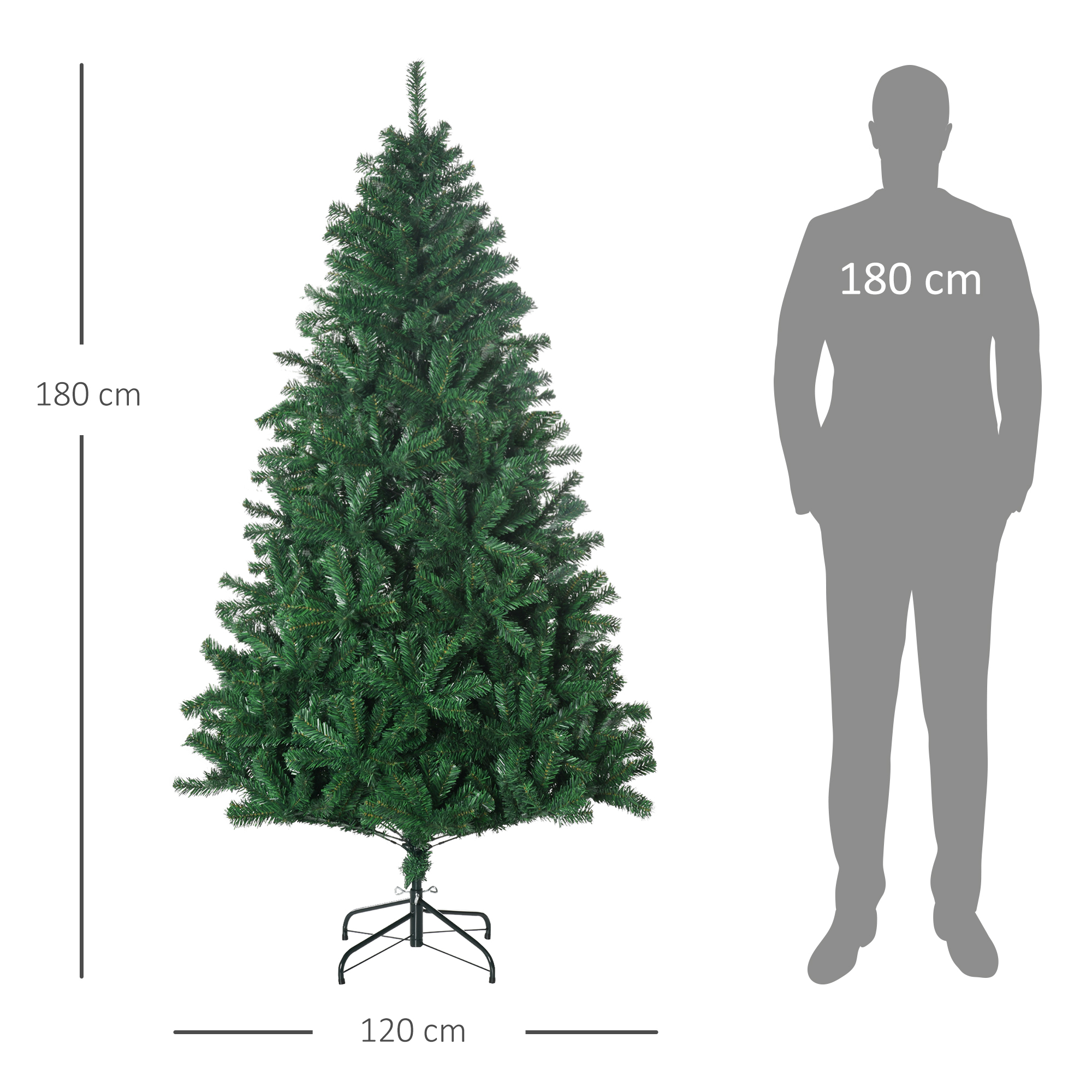 Künstlicher Weihnachtsbaum 180 cm künstlich Tannenbaum mit 1000 Spitzen Christbaum Weihnachtsdeko inkl. Metallständer für drinnen