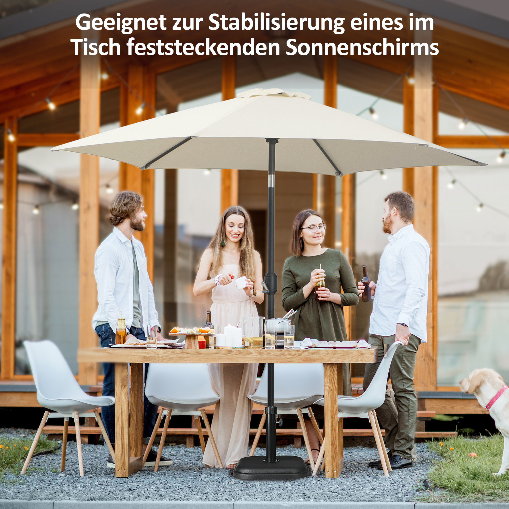 Sonnenschirmständer aus Beton 11kg Quadratisch Schirmständer für Sonnenschirm 32-38mm Rohrdurchmesser Schwarz