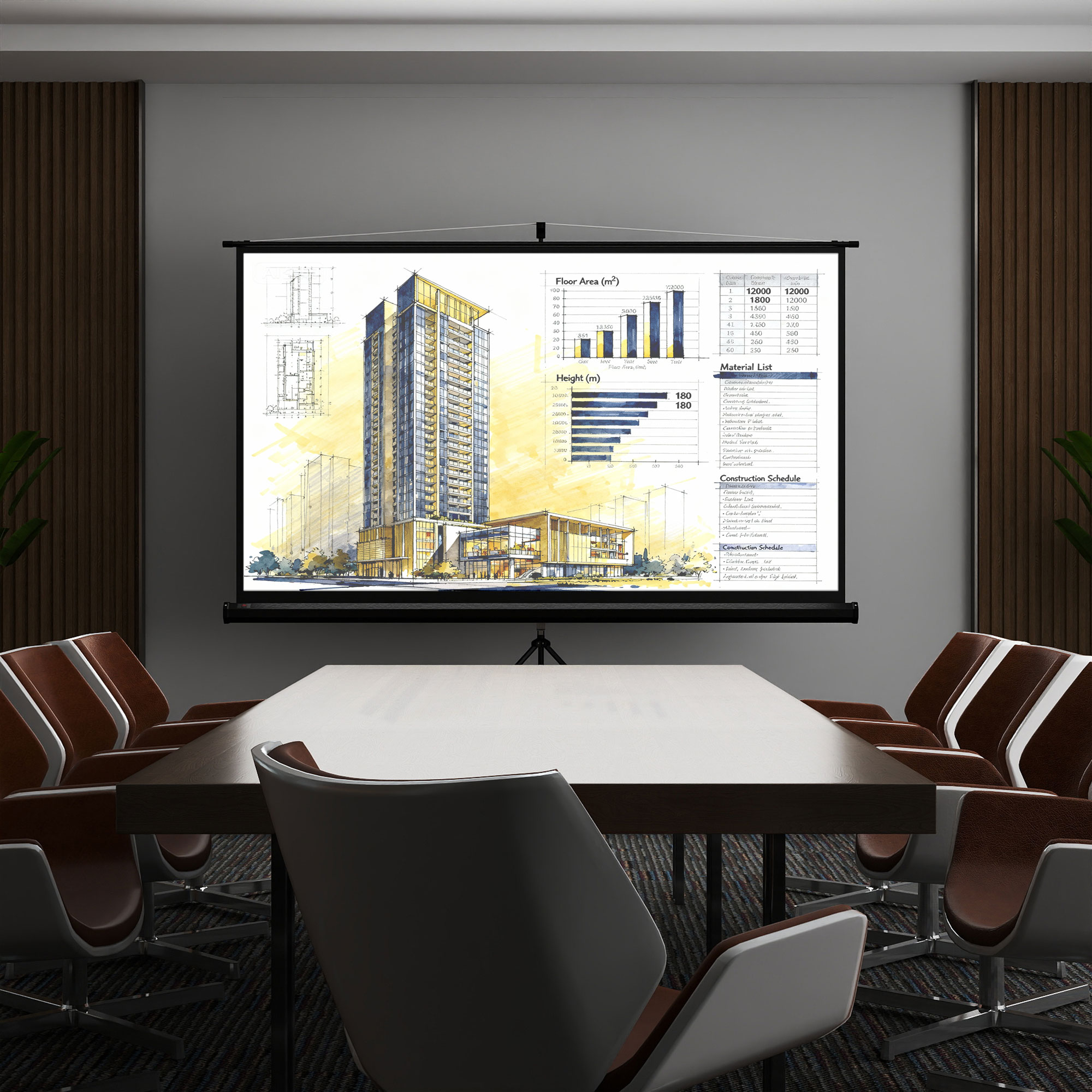 Beamer Leinwand mit Stativ 221 x 124 cm 100 Zoll 16:9 HD 4K Rollo-Leinwand