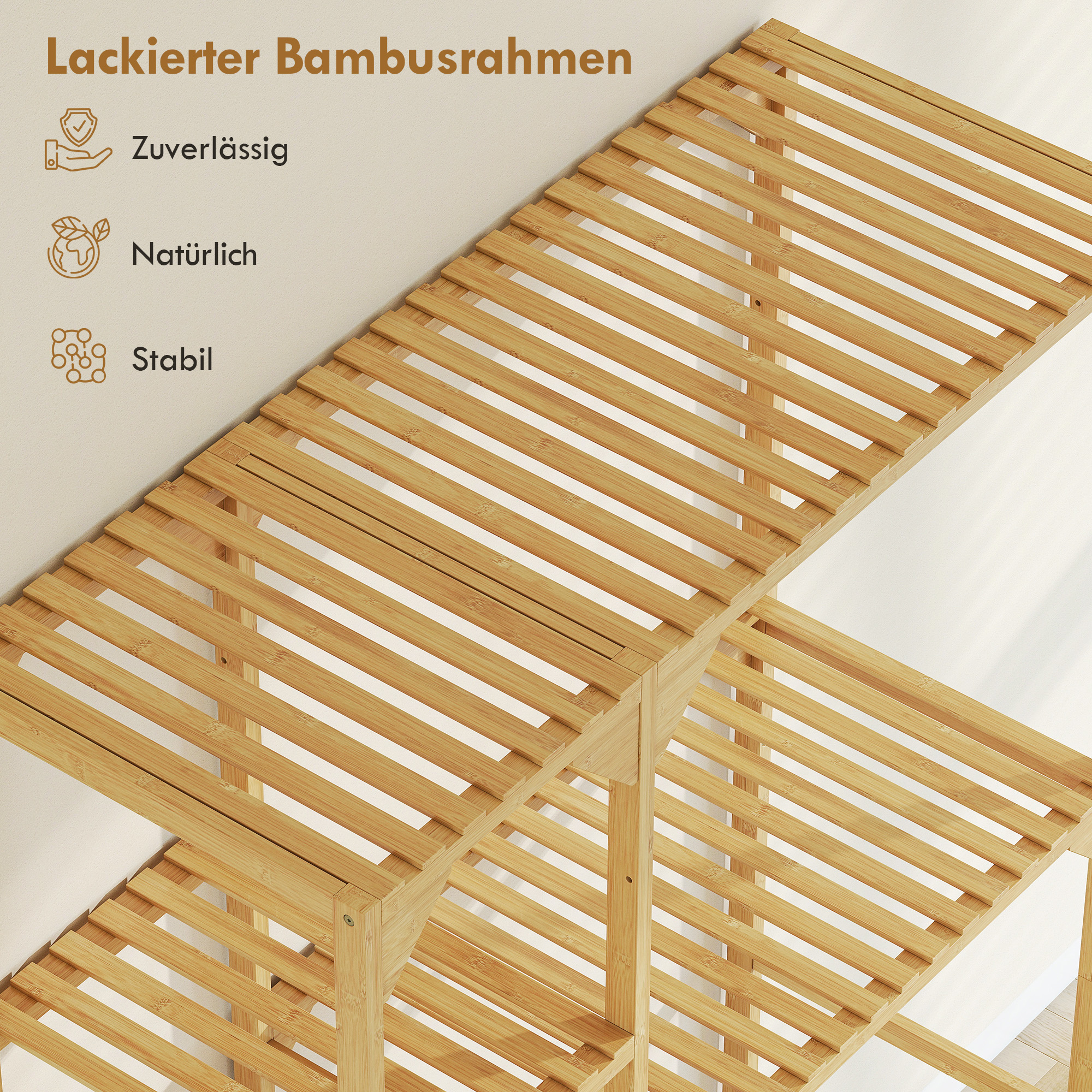 Waschmaschinenregal, mehrere offene Fächer, für Wäsche, Zubehör, Bambusholz