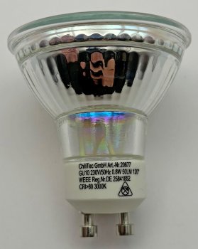 LED Strahler GU10 "H10 SMD" 15 SMD LEDs / 3000k, 50lm, 120°, 230V/0,8W, warmweiß