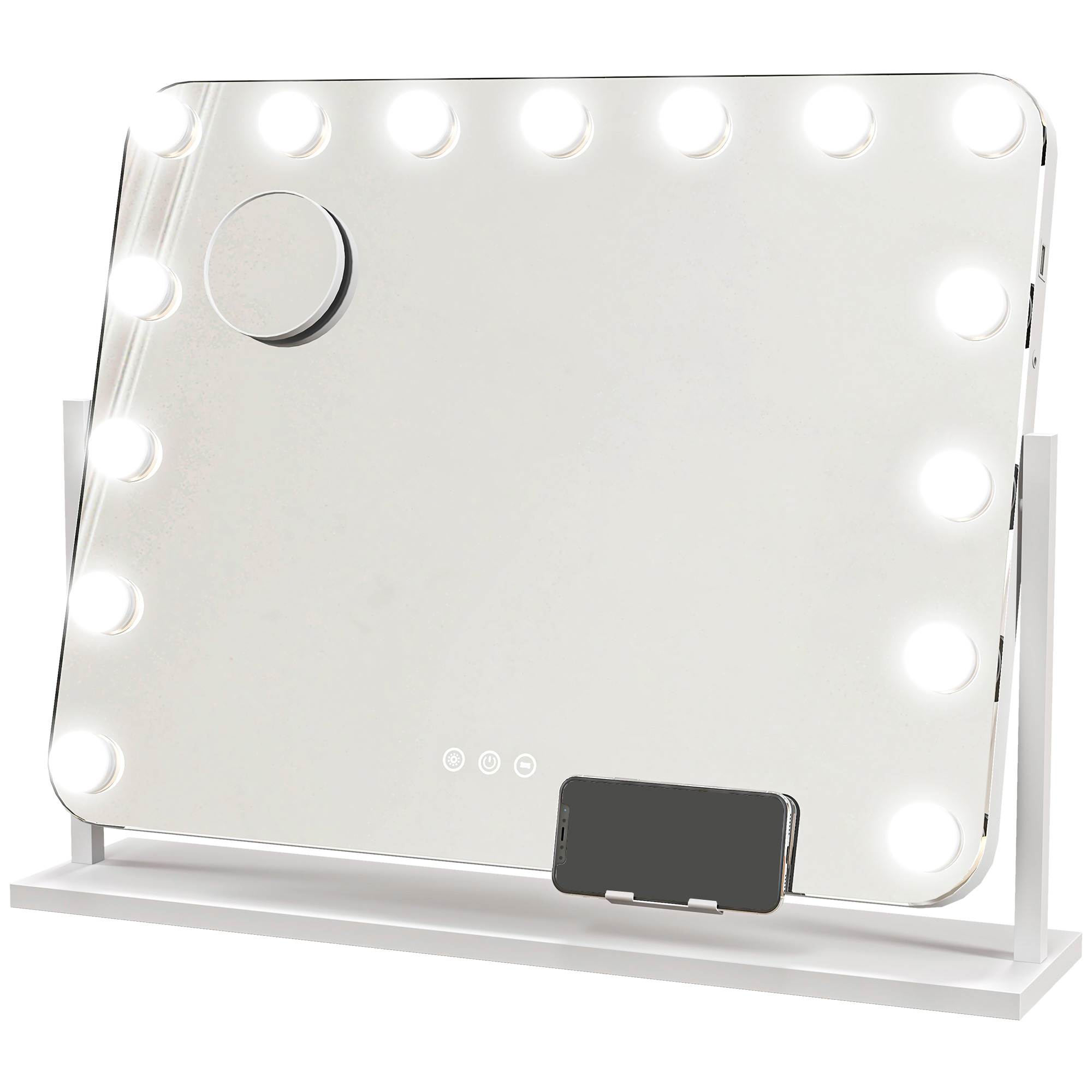 LED-Kosmetikspiegel, 3 Lichtmodi, dimmbar, Touchsteuerung, USB, 62,5 x 49,5cm, Weiß