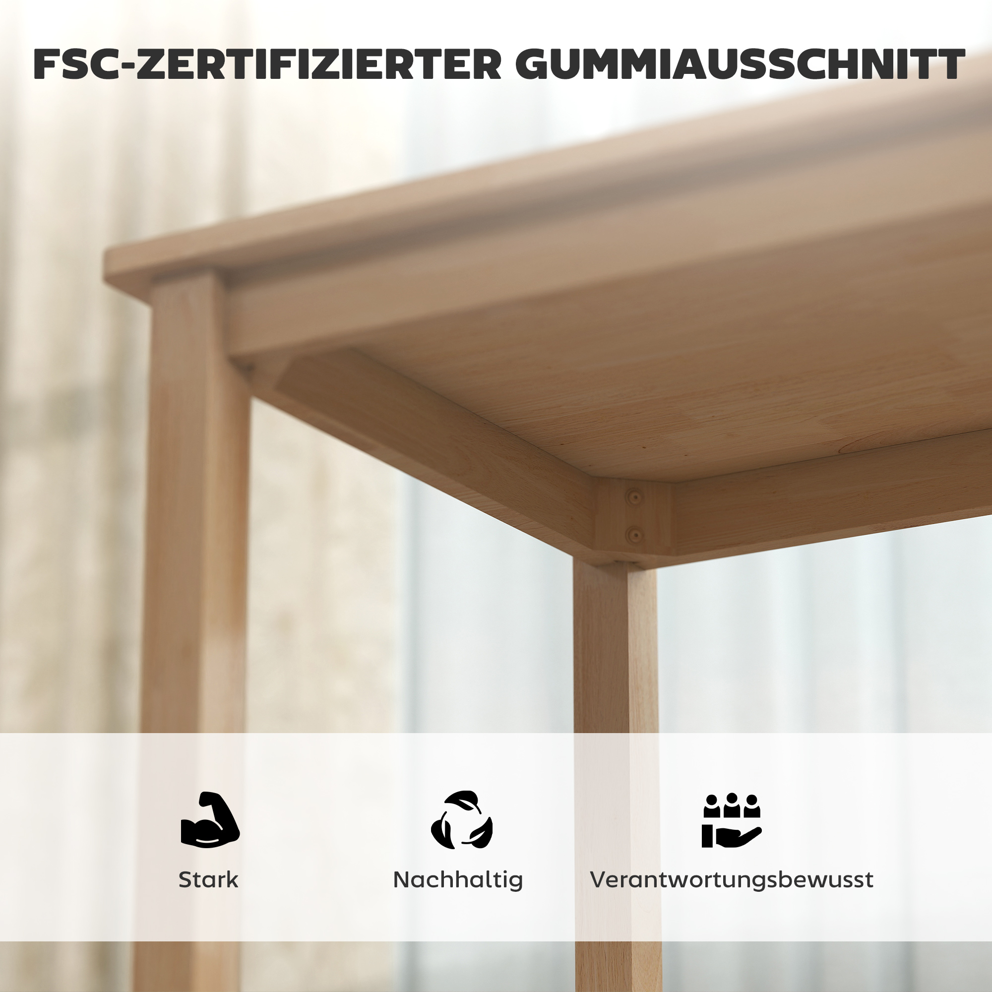 3-teiliges Esstisch-Set mit 2 Stühlen, Küchentisch für kompakte Räume, gepolsterte Stühle, platzsparend, MDF, Naturholz