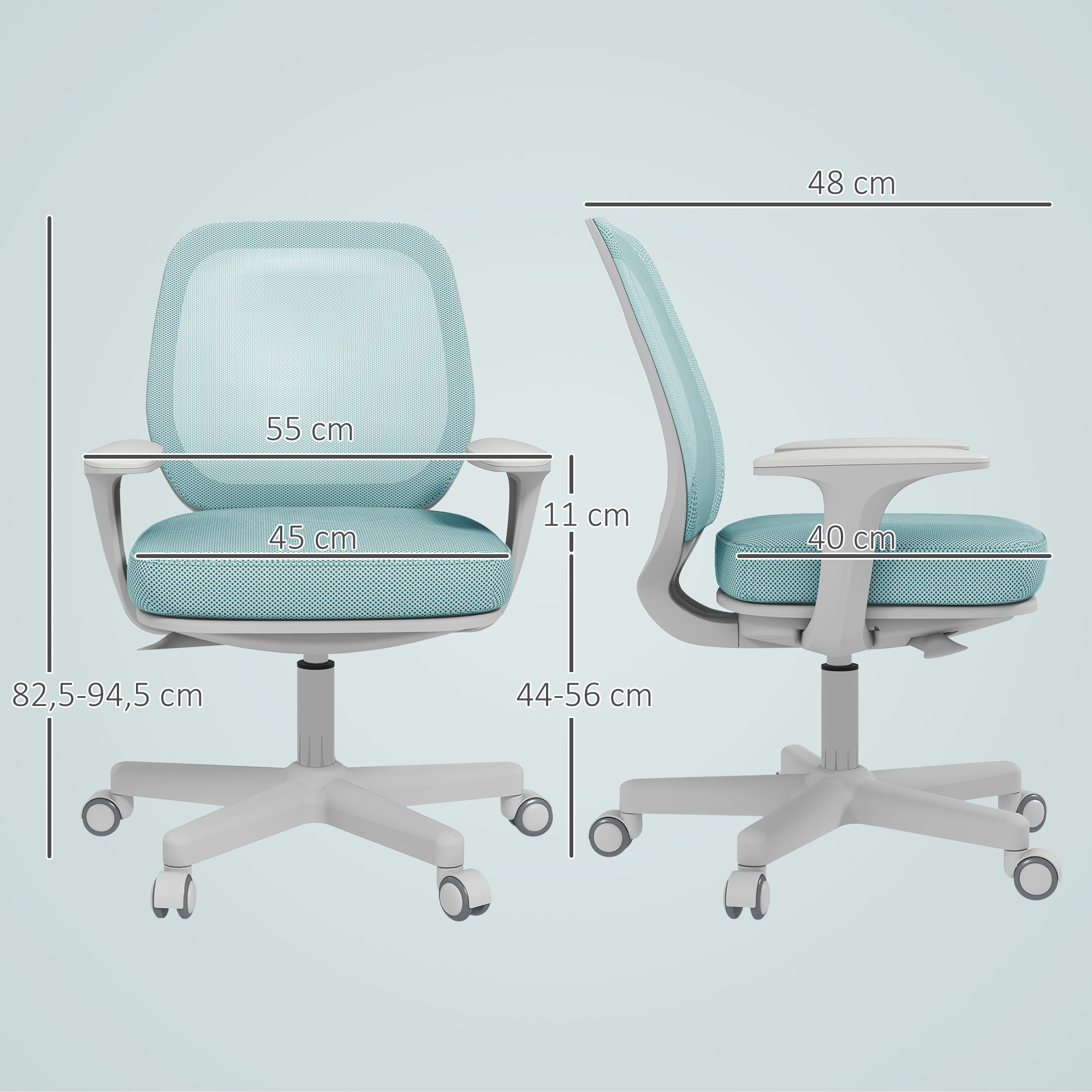 Bürostuhl, Ergonomisch Schreibtischstuhl mit Drehfunktion, Höhenverstellbar 55 x 48 x 82,5-94,5 cm Grün