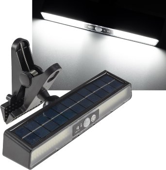 LED Solar Klemmleuchte "SKL 102" / PIR Bewegungsmelder, 102 LEDs, IP44