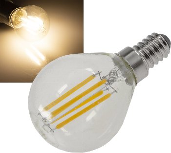 LED Tropfenlampe E14 "Filament T4" / 3000k, 500lm, 230V/4W, warmweiß