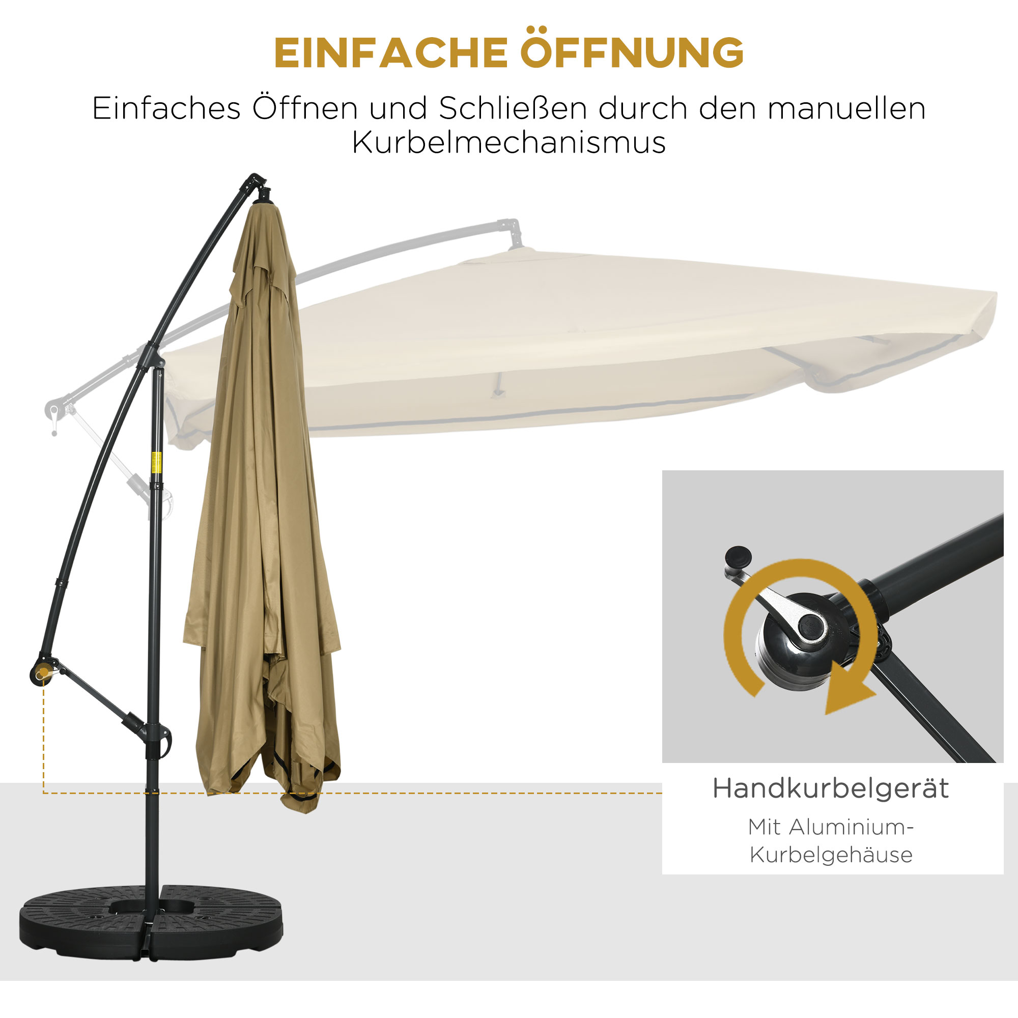 Ampelschirm mit Moskitonetz, Inkl. Handkurbel, Lüftungsöffnung, 295 cm x 295 cm x 260 cm, Weiß + Schwarz