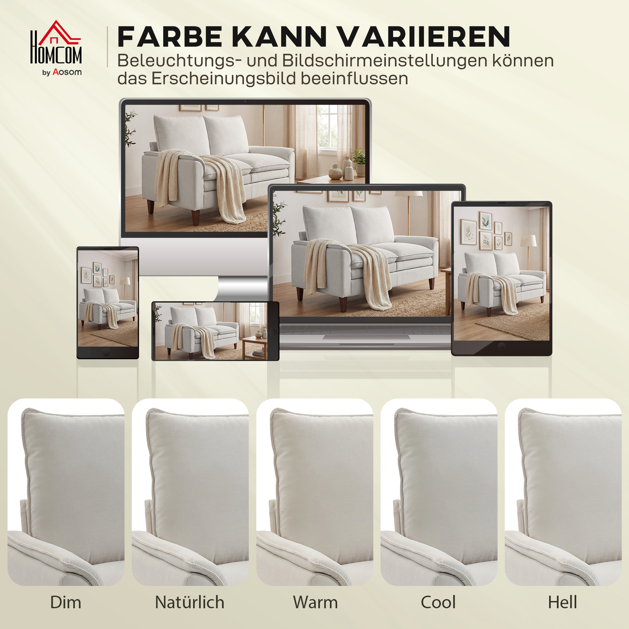 146 cm Zweisitzer Sofa, Chenille-Sofa mit doppellagiger Polsterung, Federkissen, tiefem Sitz, hoher Rückenlehne, Cremeweiß