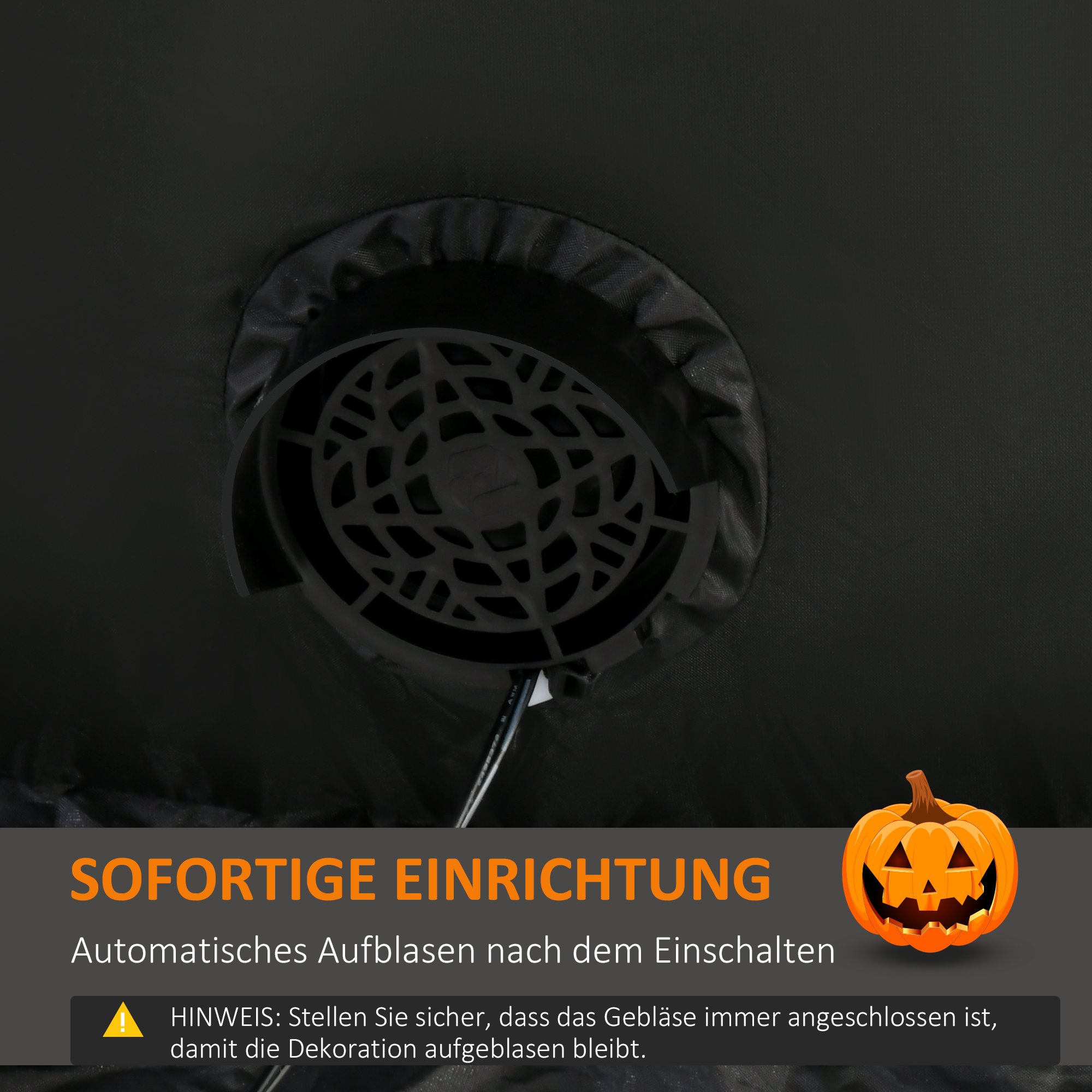 Halloweengeist mit LED-Lichtern, selbstaufblasend, inkl. Gebläse, 100 cm x 96 cm x 270 cm, Grün + Gelb + Schwarz