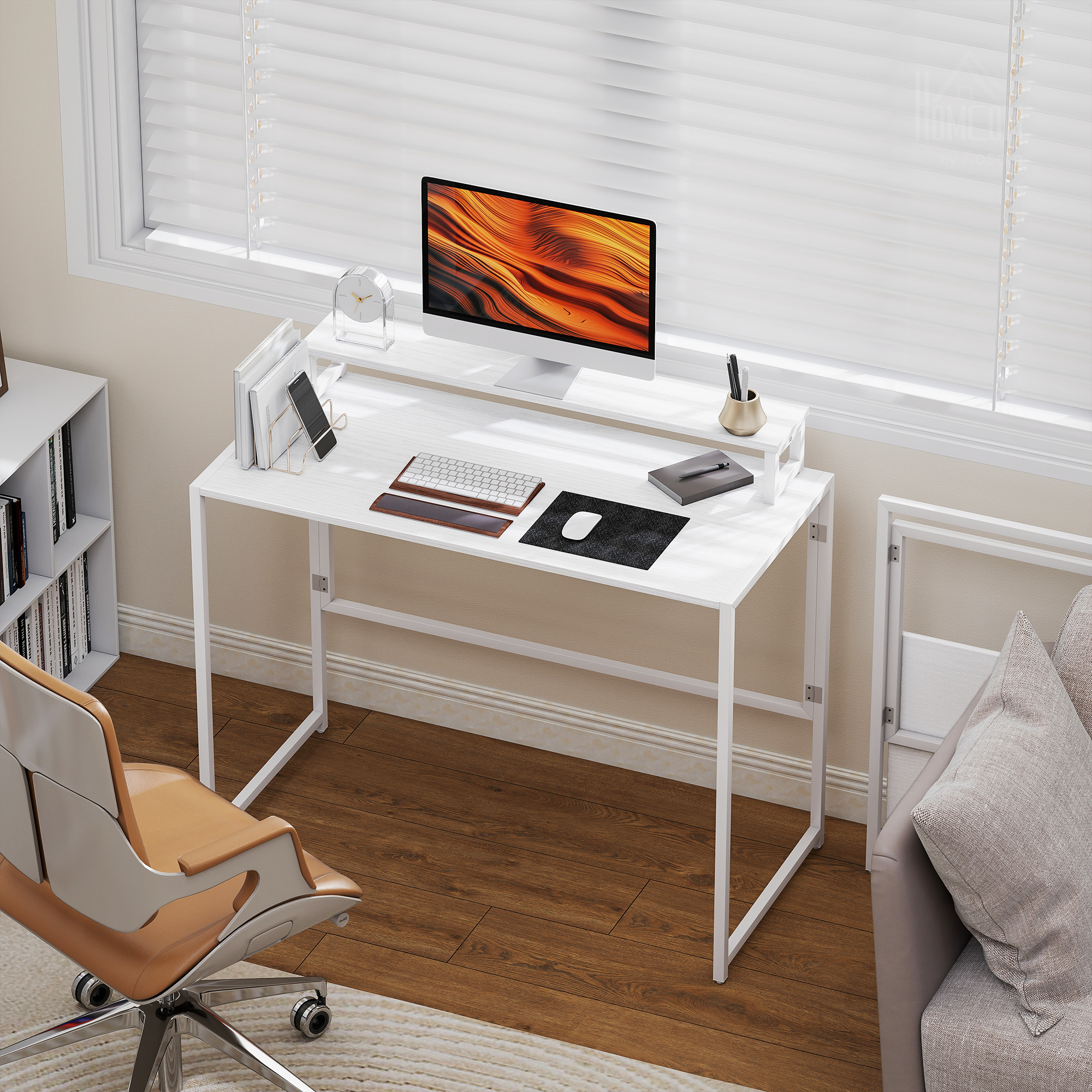 Schreibtisch Klappbar Computertisch mit Monitorhalterung  für Arbeitszimmer 100 x 48 x 87,5 cm