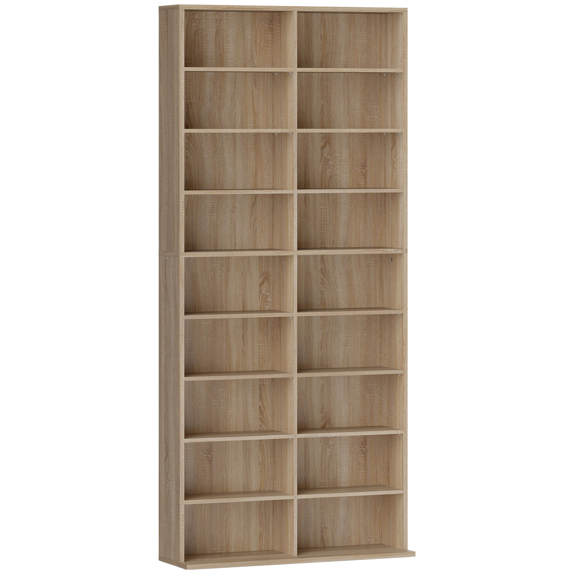 9-stufiges DVD-Regal mit 18 Fächern und 14 verstellbaren Einlegeböden, Platz für 640 CDs, 360 DVDs oder 430 Blu-rays, Naturholz