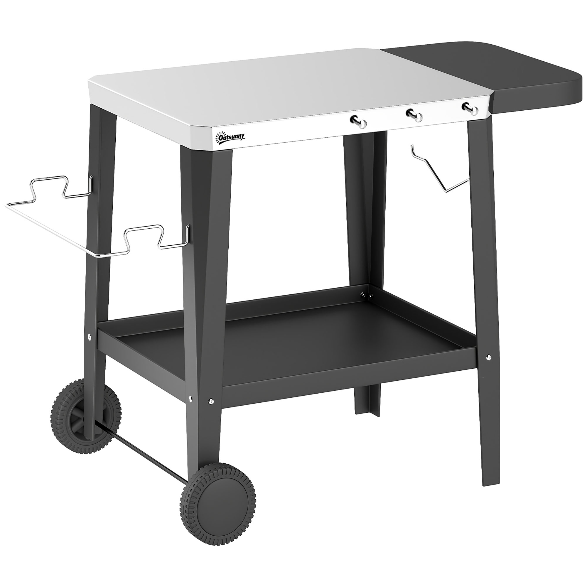 Küchenwagen mit Rollen Servierwagen mit Haken Papierrollenhalter Müllsackständer Edelstahl 115 x 67,5 x 80,5 cm Schwarz