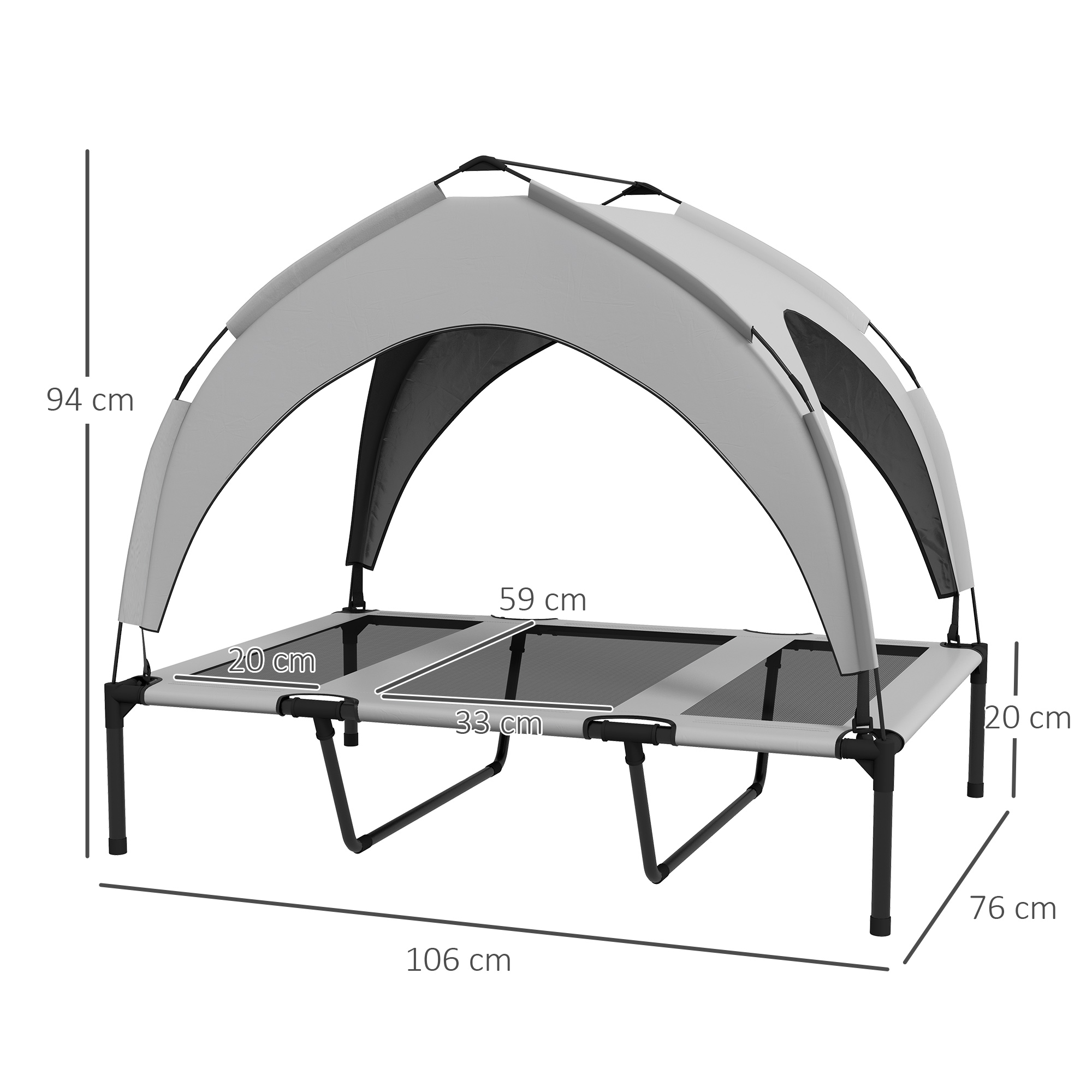 Hundebett Outdoor-Hundebett, wetterbeständig, erhöhtes Gestell, 106 x 76 x 94 cm, Hellgrau