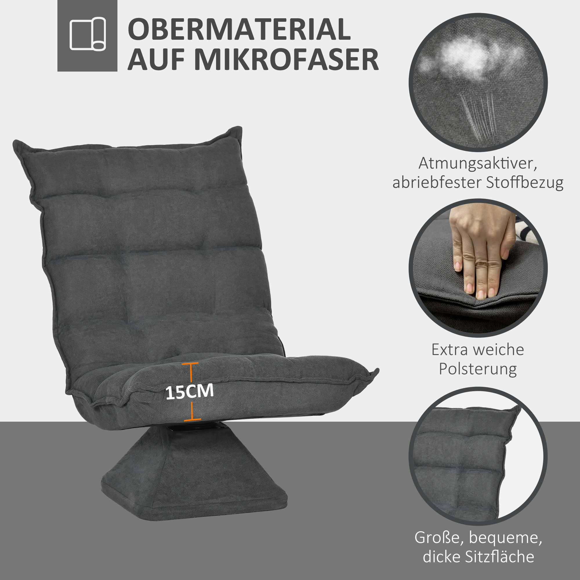 Relaxsessel Lesesessel, drehbar, Leinenoptik, 62 cm x 70 cm x 95 cm, Grau