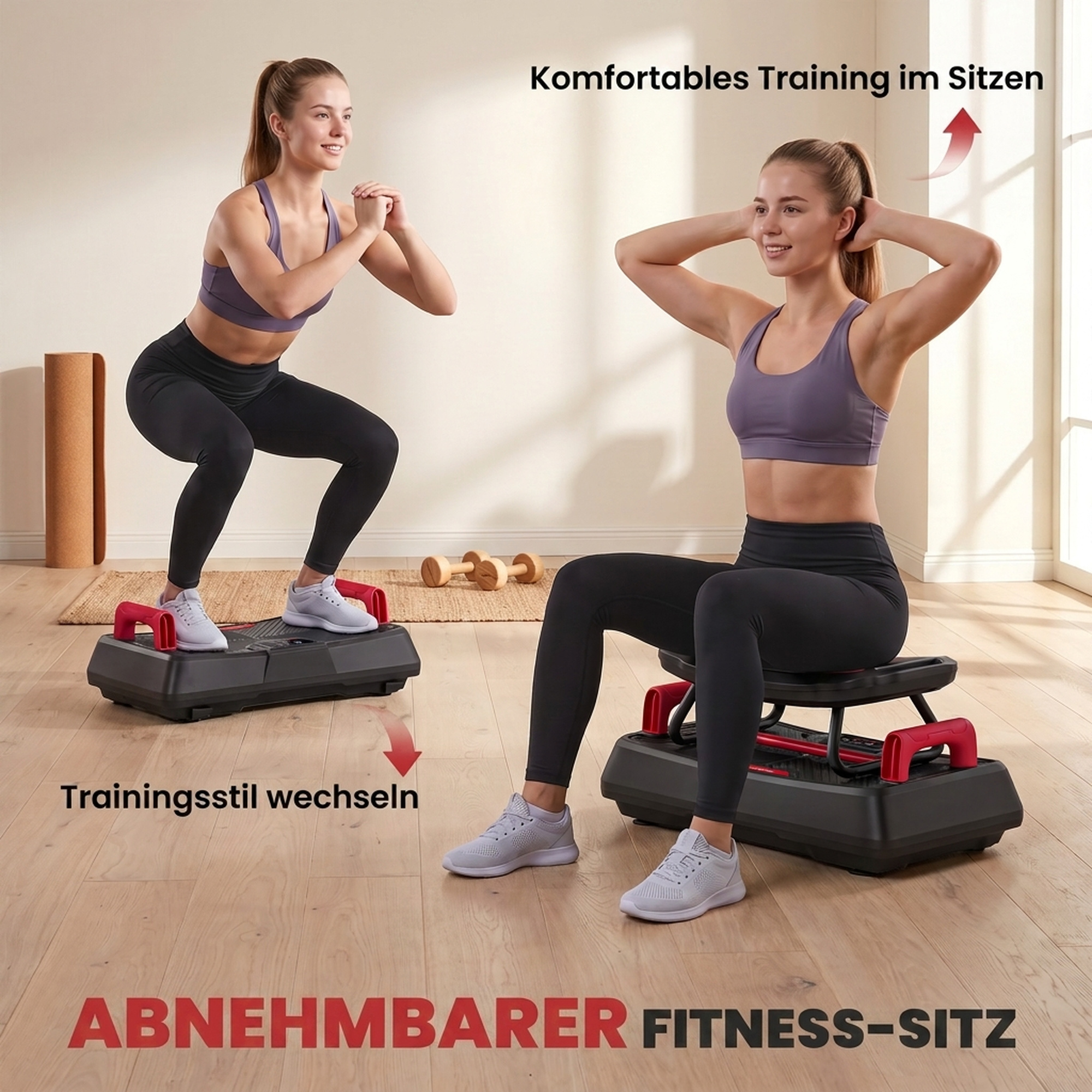 Vibrationsplatte leise Rüttelplatte mit Sitz 99 Intensitätsstufen 3 Vorprogramme höhenverstellbar & abnehmbar Griffe
