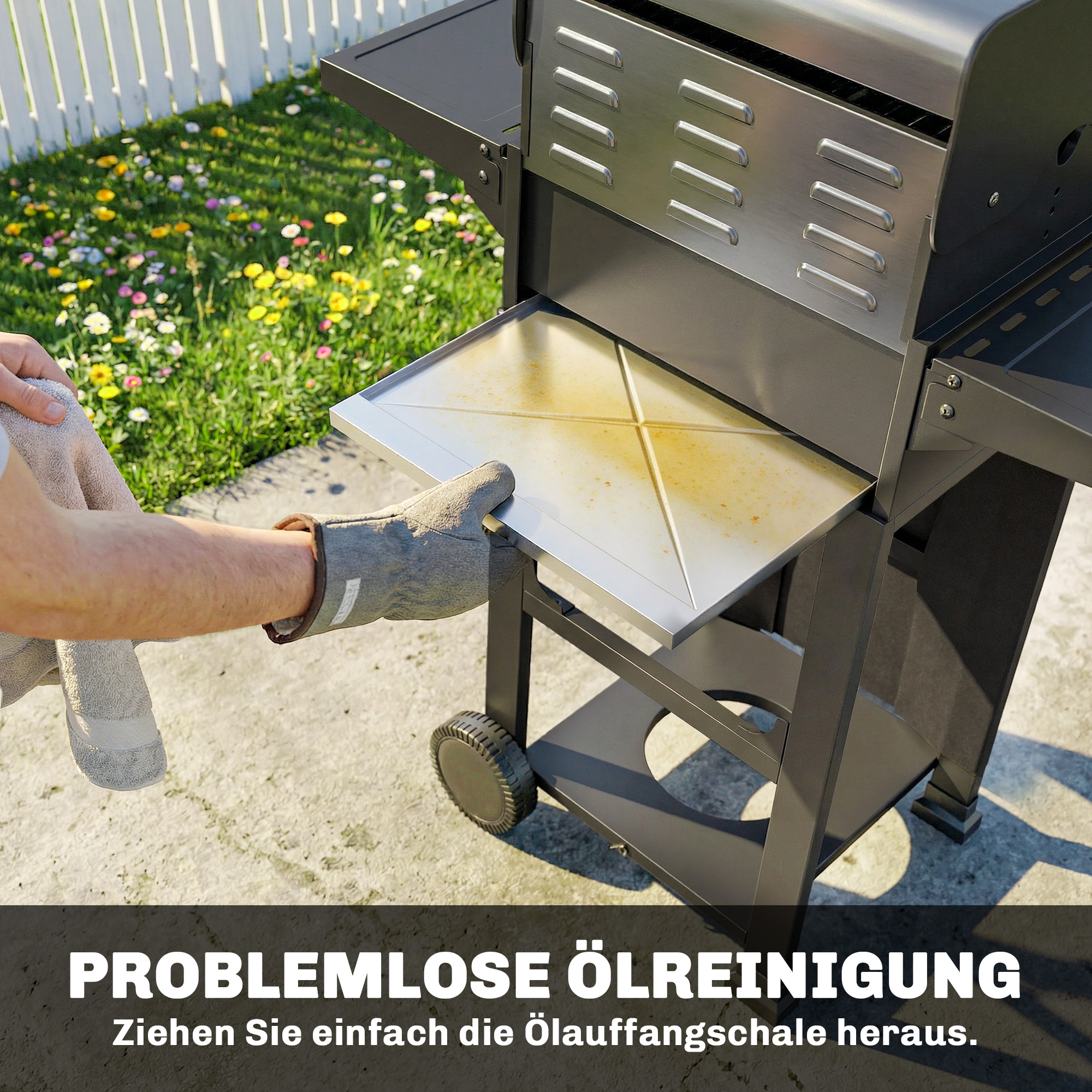 Gasgrill 5,4 KW 2 Brenner Stahl BBQ Grillwagen inkl klappbar Seitentisch Thermometer verchromter Grillrost Warmhalterost