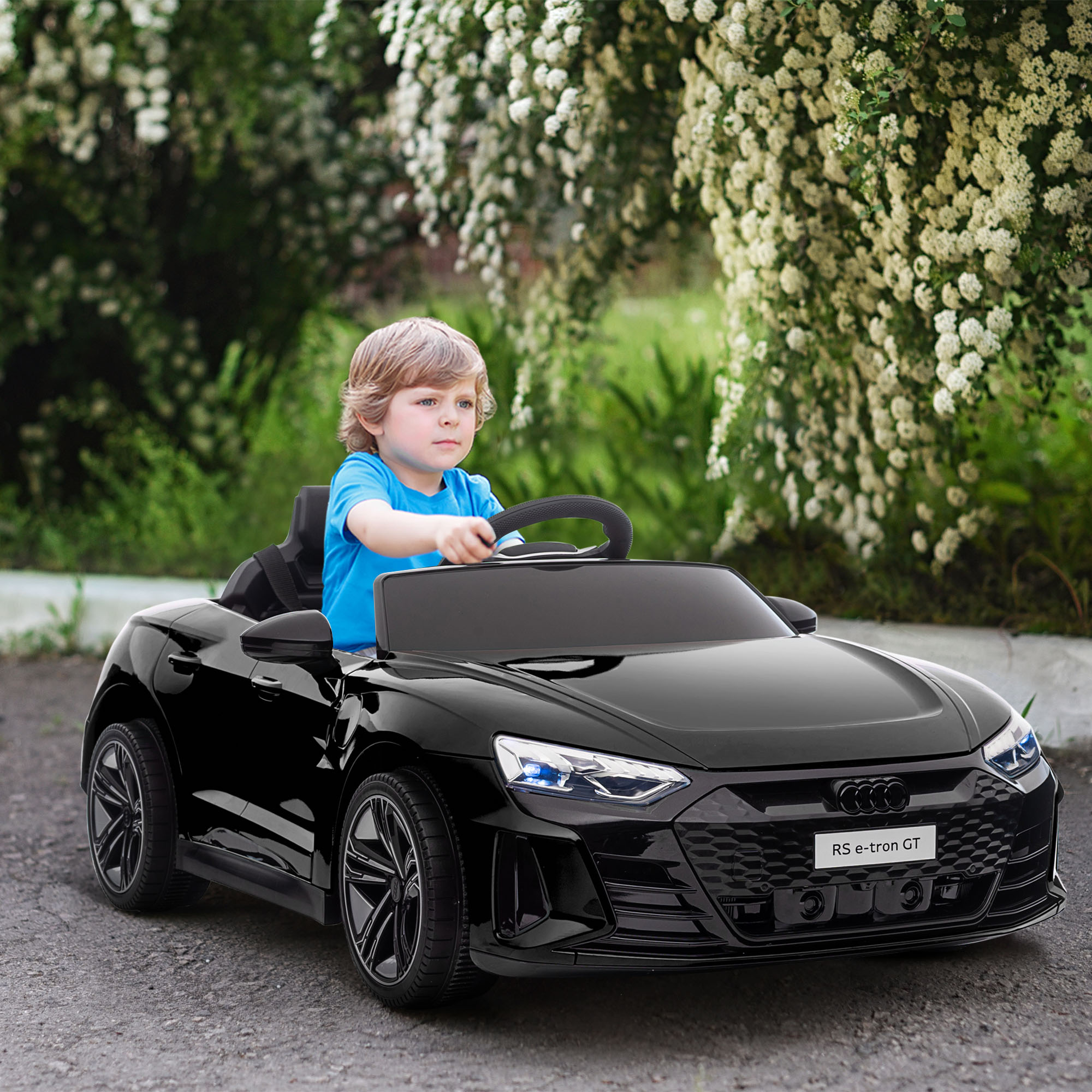 Kinderauto, Elektroauto, Audi-lizenziert, mit Sicherheitsgurt, Fernbedienung, Licht, schwarz, 103 x 58 x 41cm