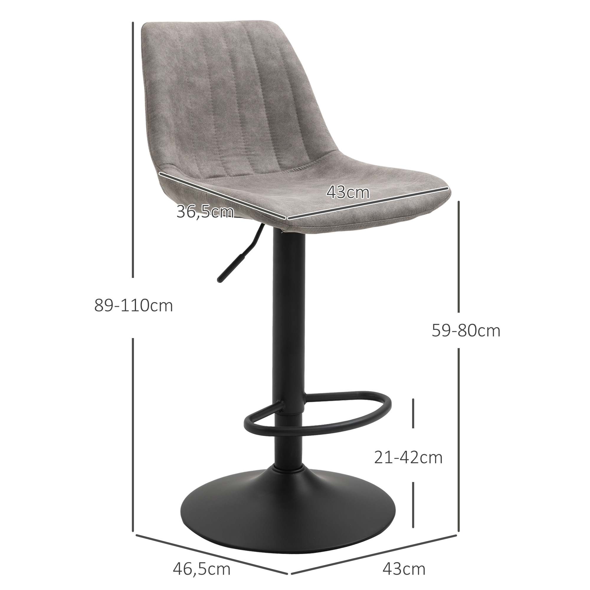 2er-Set Barhocker im Retrodesign, inkl. Fußstütze, höhenverstellbar, Gaslift, Grau + Schwarz