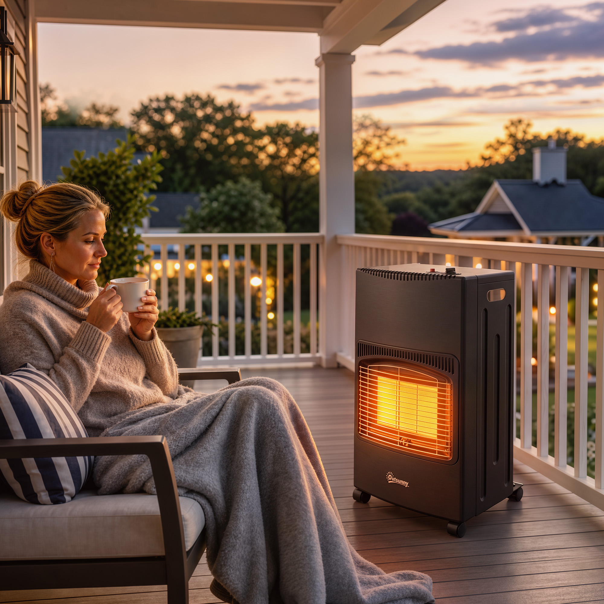 Gas Heizstrahler Outdoor 1,5-4,2 kW Klappbar Terrassenheizer mit Rollen Schutzhülle 3 Leistungsstufen Schlauch