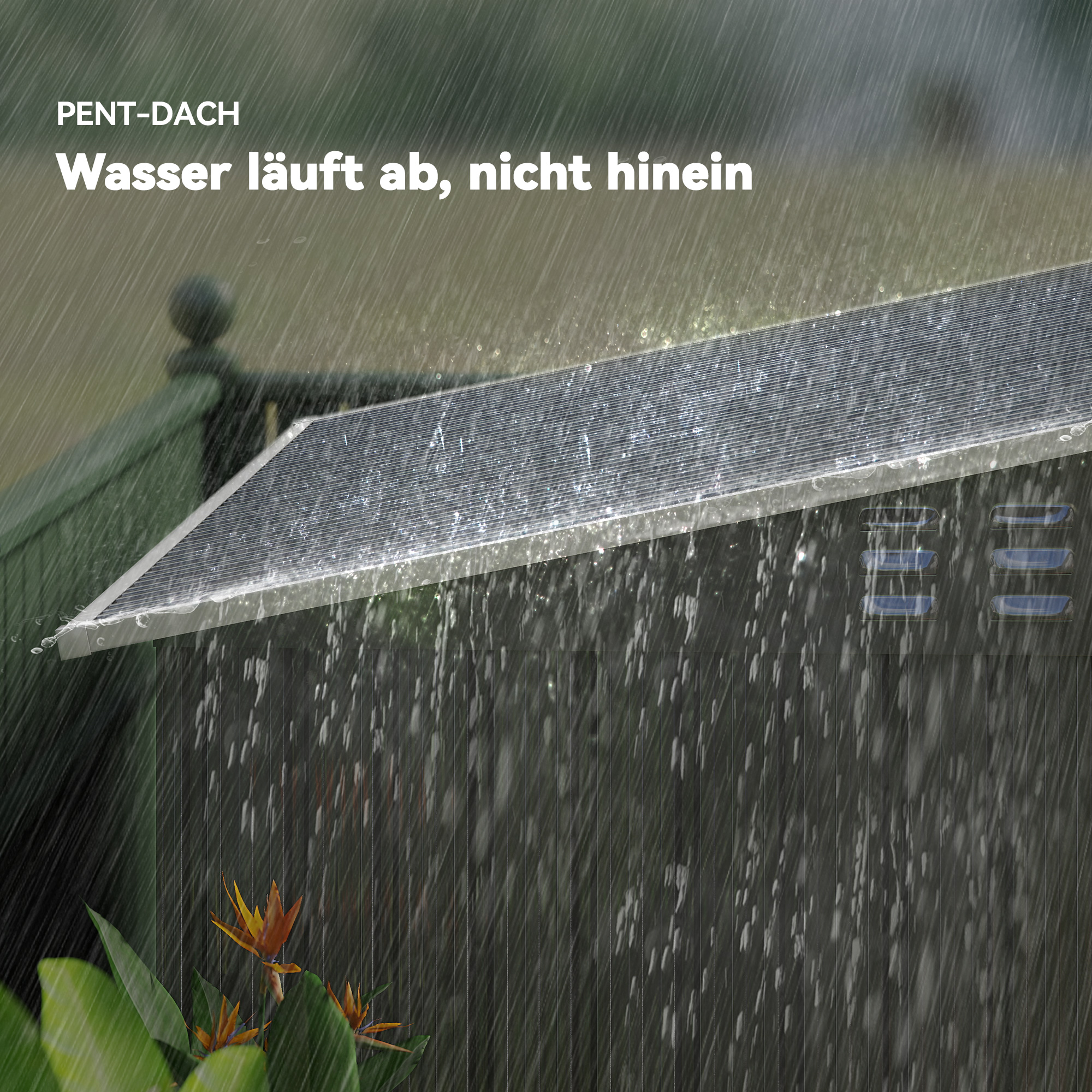 Gartenschuppen, Geräteschuppen mit Fenstern, Lüftungsöffnungen, Schiebetür, wasserdichter Stahl, wetterfest, Dunkelgrau