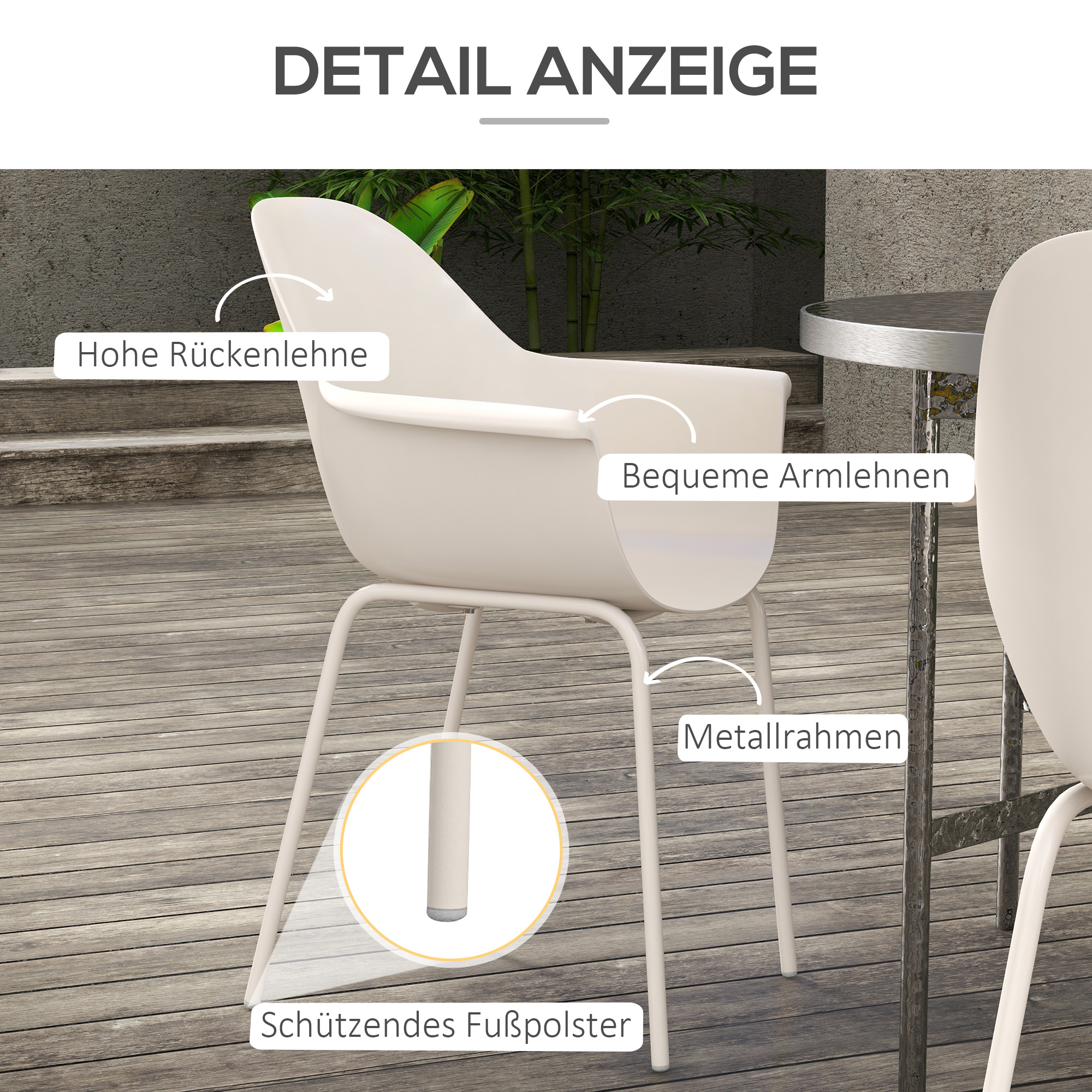 4er-Set Gartenstühle Outdoorstühle Gartenstuhl, Moderns Design, 59 cm x 55 cm x 84 cm, Grau