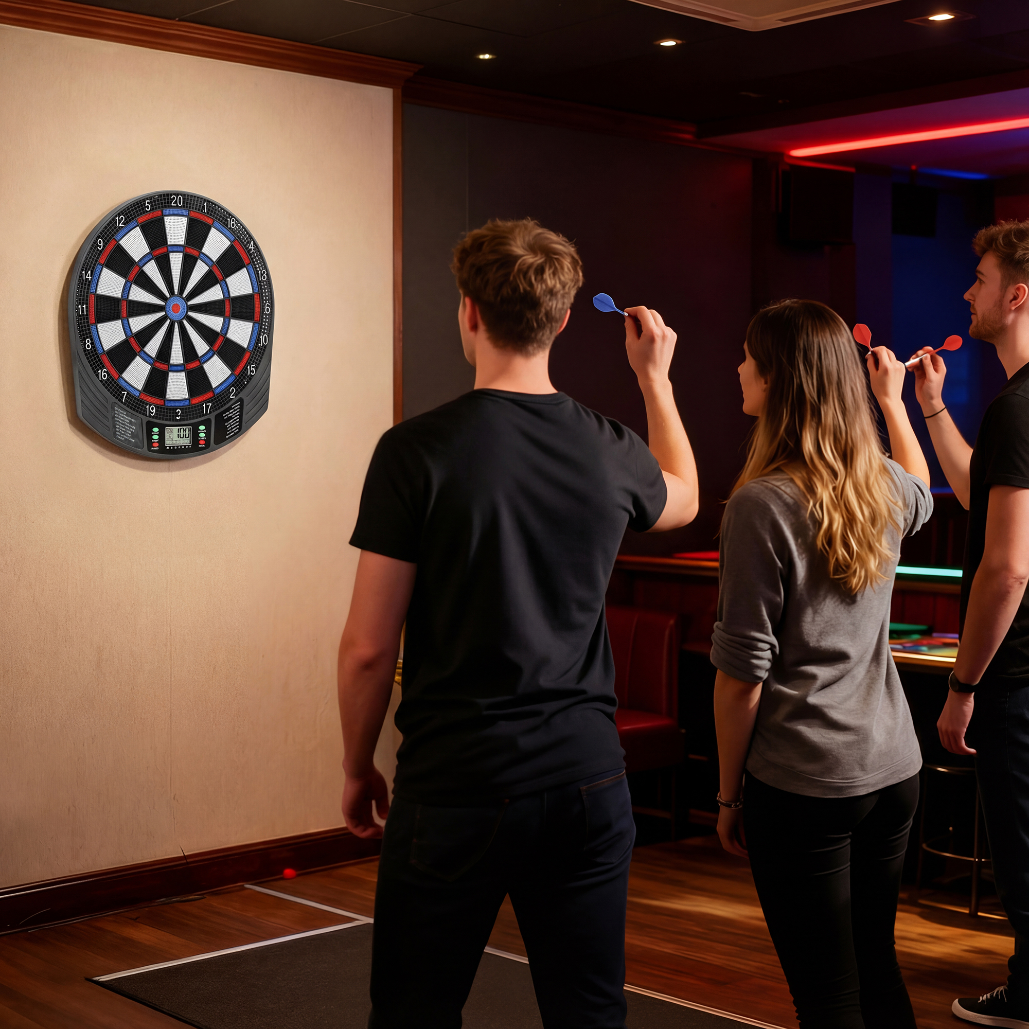 elektronisches Dartboard für 1-8 Spieler, LCD-Display, 6 Dartsets, Bunt