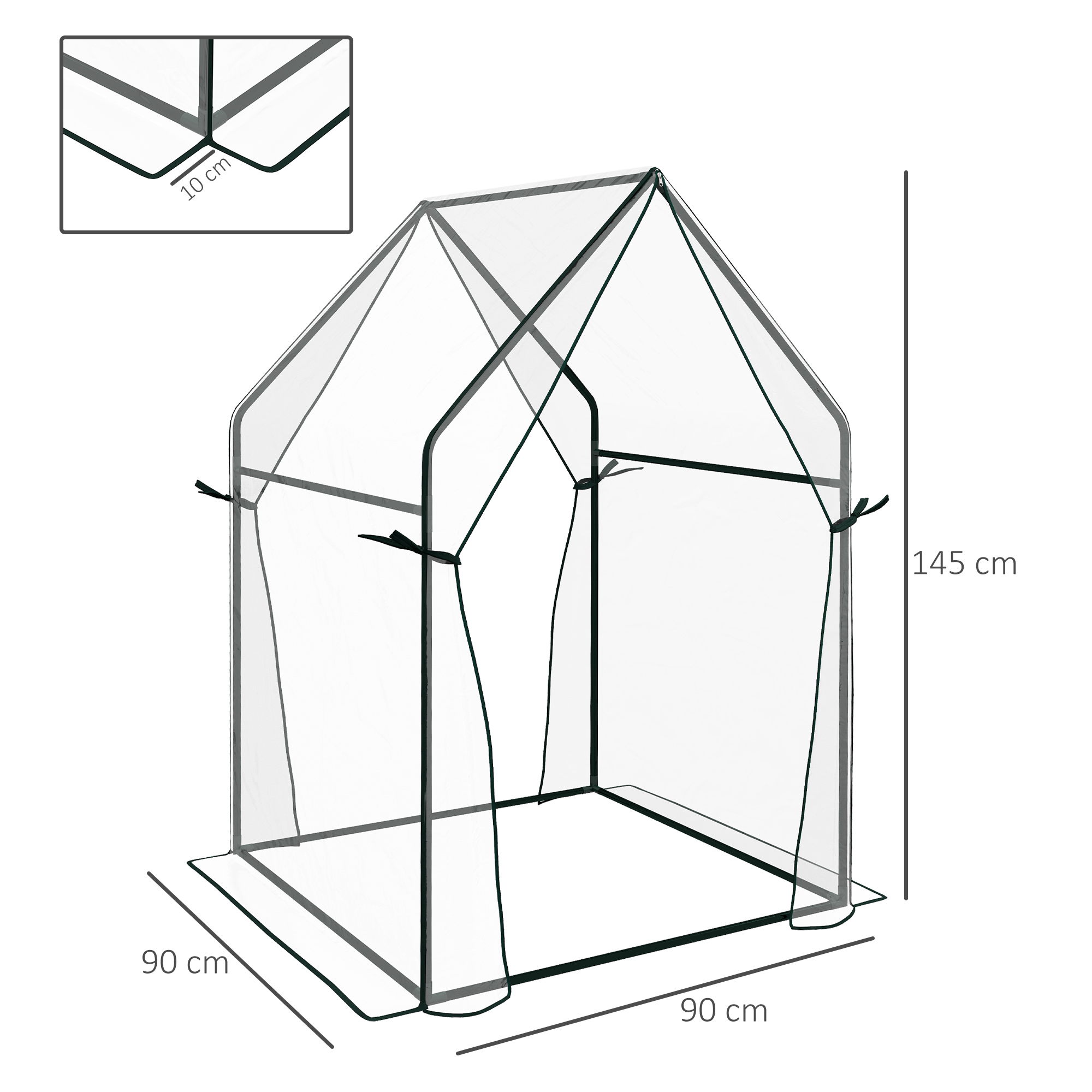 Gewächshaus Frühbeet Treibhaus, 90 cm x 90 cm x 145 cm, Transparent +Schwarz