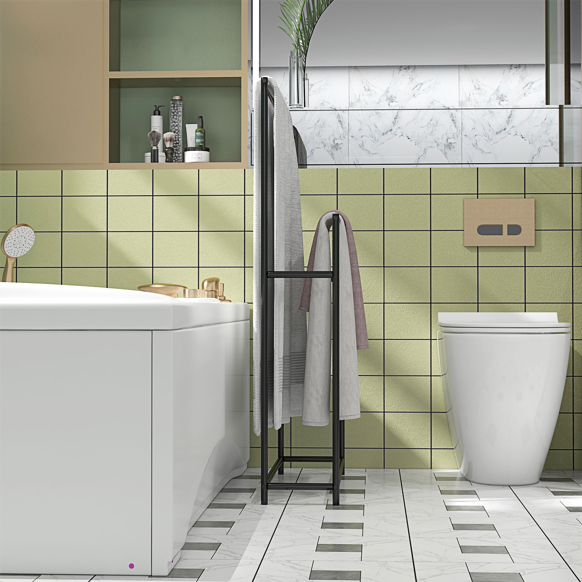 Handtuchhalter, freistehend, 2 Stangen, rostfrei, 66x20x110cm, Schwarz