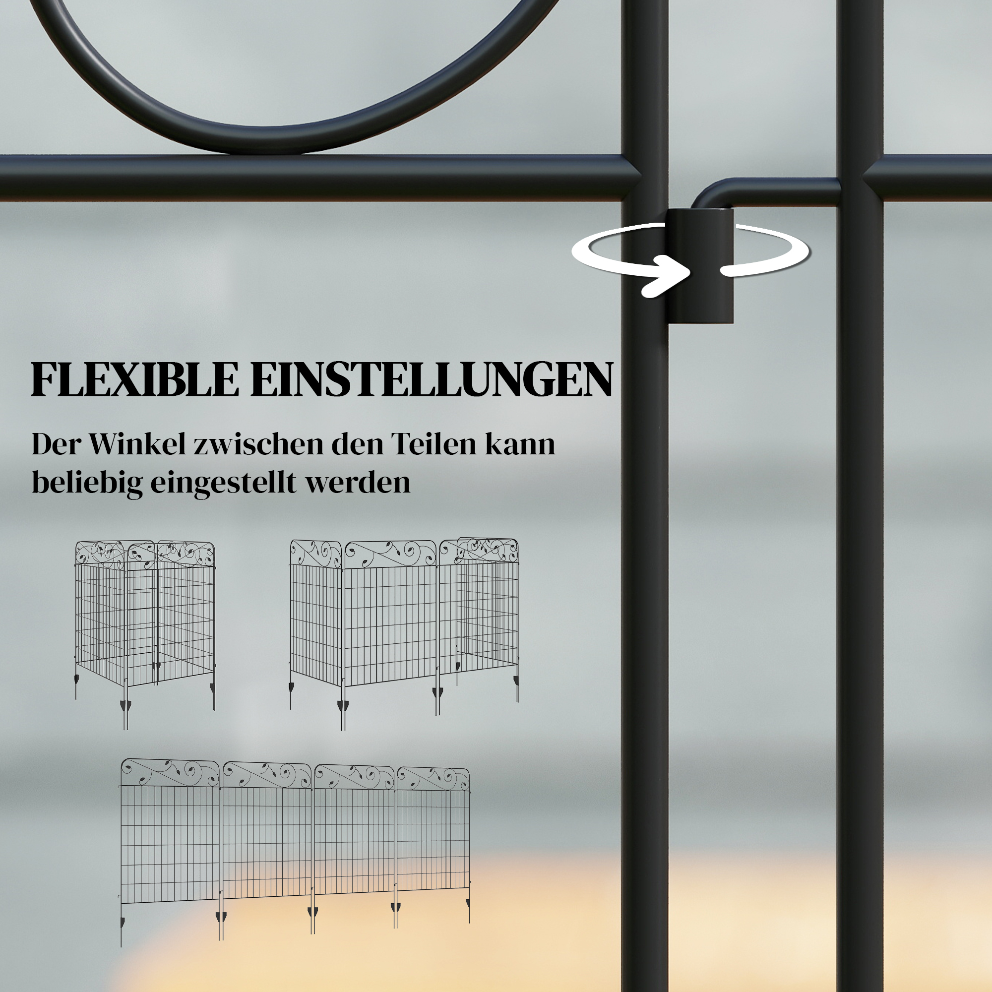 Gartenzaun Gitterzaun Zaun, Vintage-Design, wetterbeständig, 3,52 x 1,1m, Schwarz