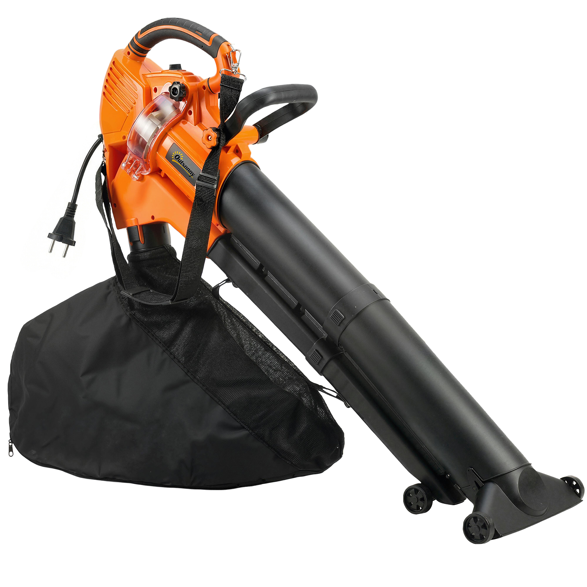 3000W 3-in-1 Elektrischer Laubbläser und Staubsauger mit 40L Auffangbeutel, 4 Rädern, verstellbarem Gurt, Orange
