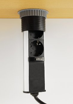 Schreibtisch-Einbausteckdose, rund Mini / versenkbar, Edelstahl, 3x Steckd,USB A+C