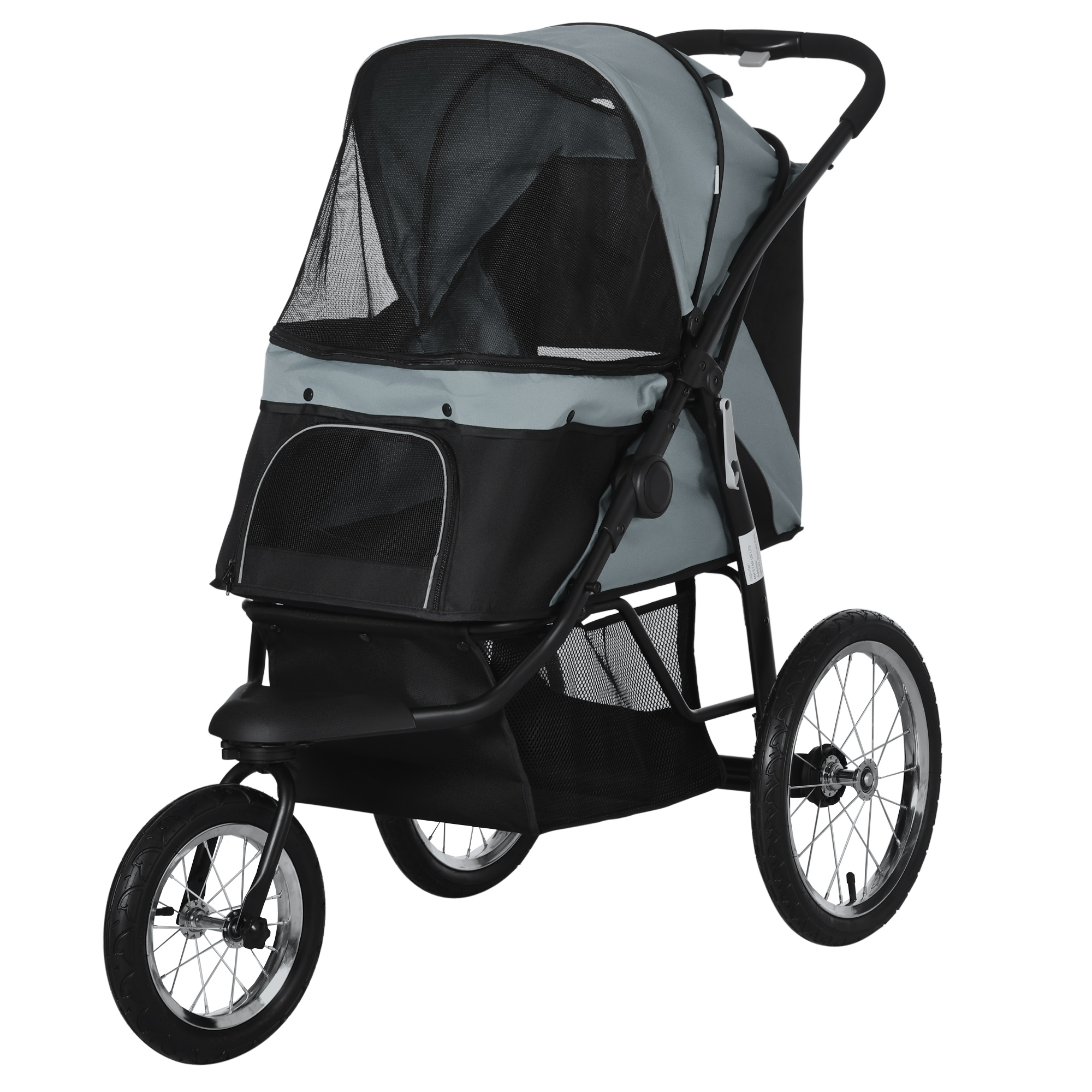 Hundewagen Hundetrolley mit Jogger-Funktion bis 20 kg Klappbar Netzfenster, Ablagekorb, Grau, 111 x 58 x 107 cm