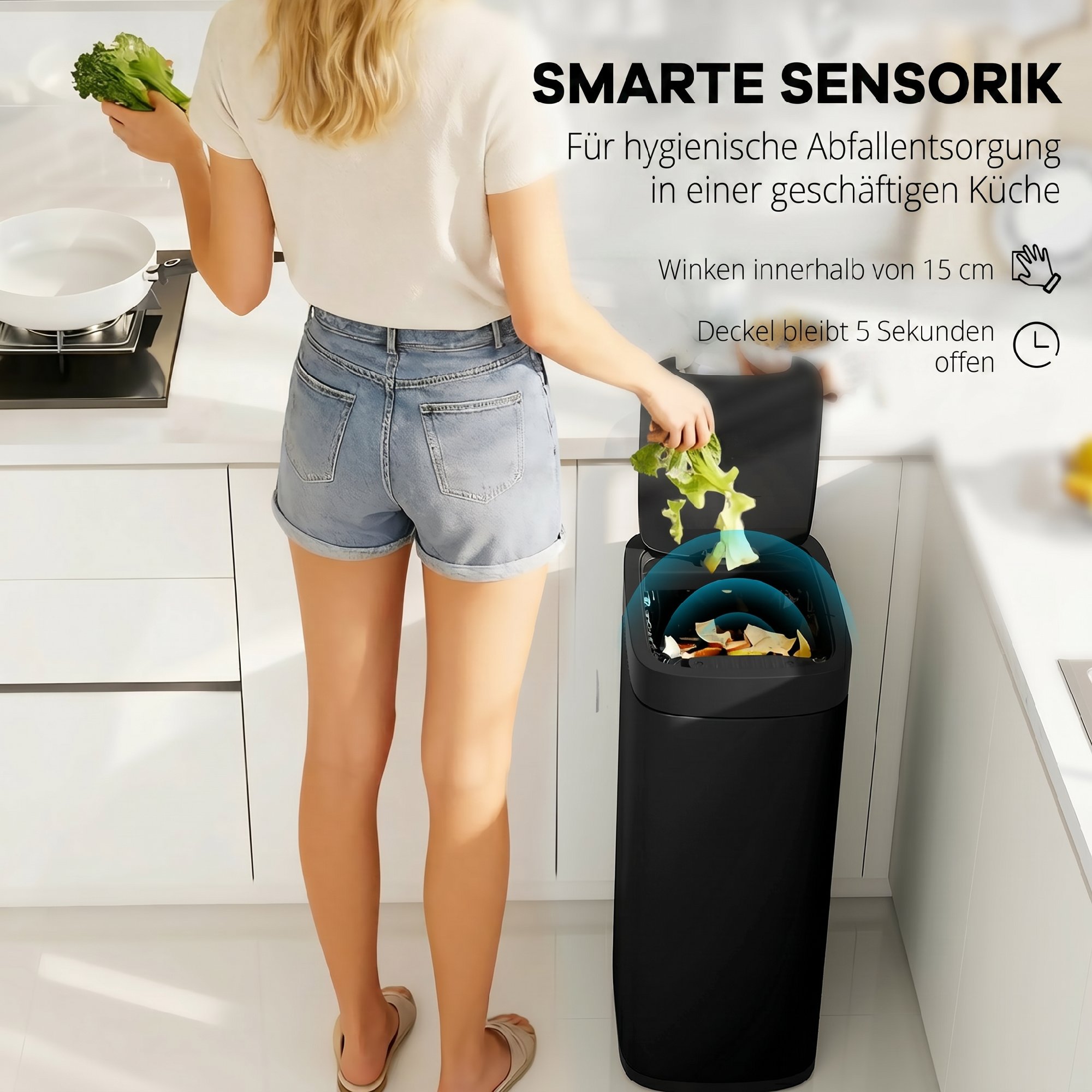 50L Sensor-Mülleimer, berührungslos Küchenmülleimer mit Bewegungssensor, fingerabdruckresistent