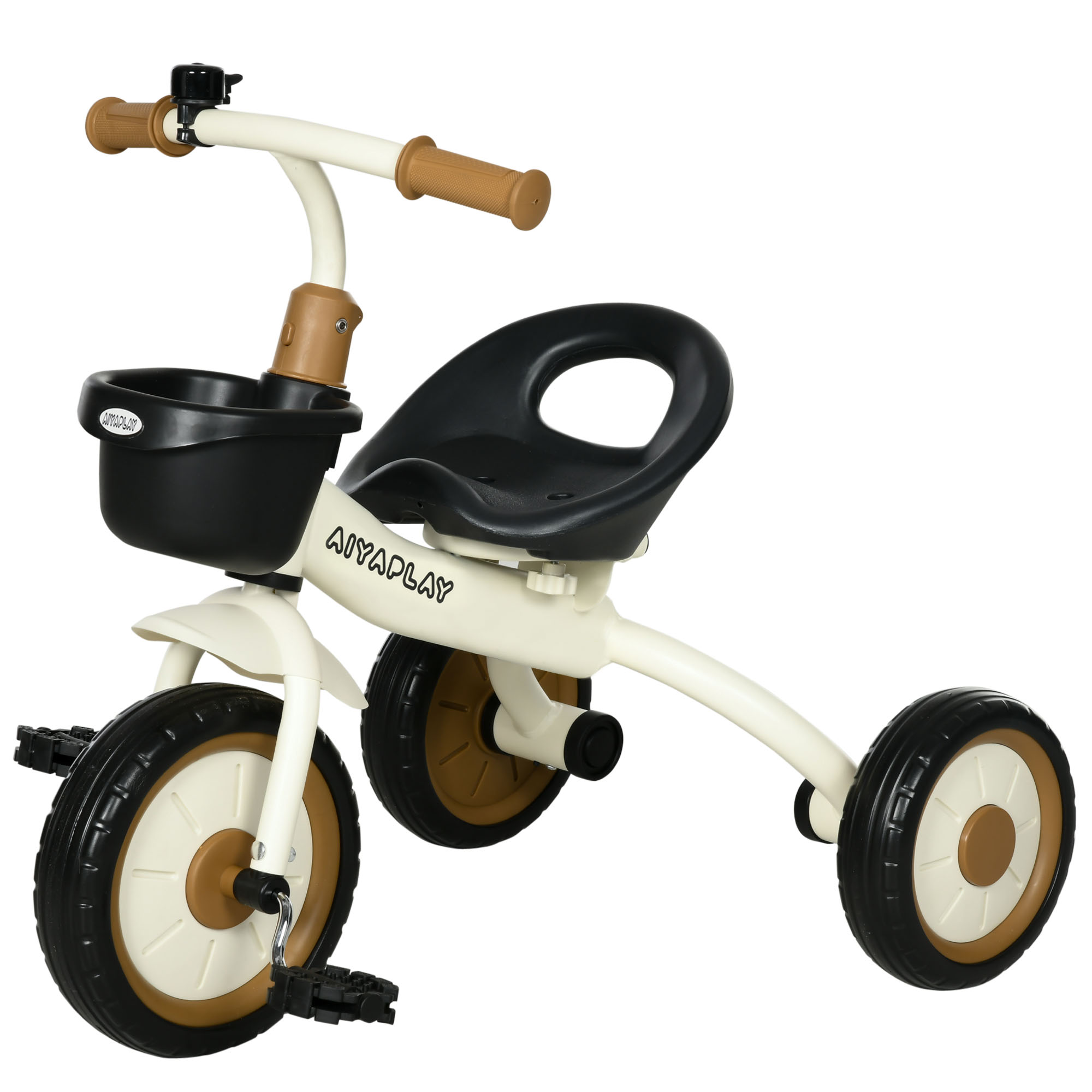 Dreirad für Kinder 2-5 Jahre, höhenverstellbarer Sitz, Klingel, Fahrradkorb, Metallrahmen, Weiß